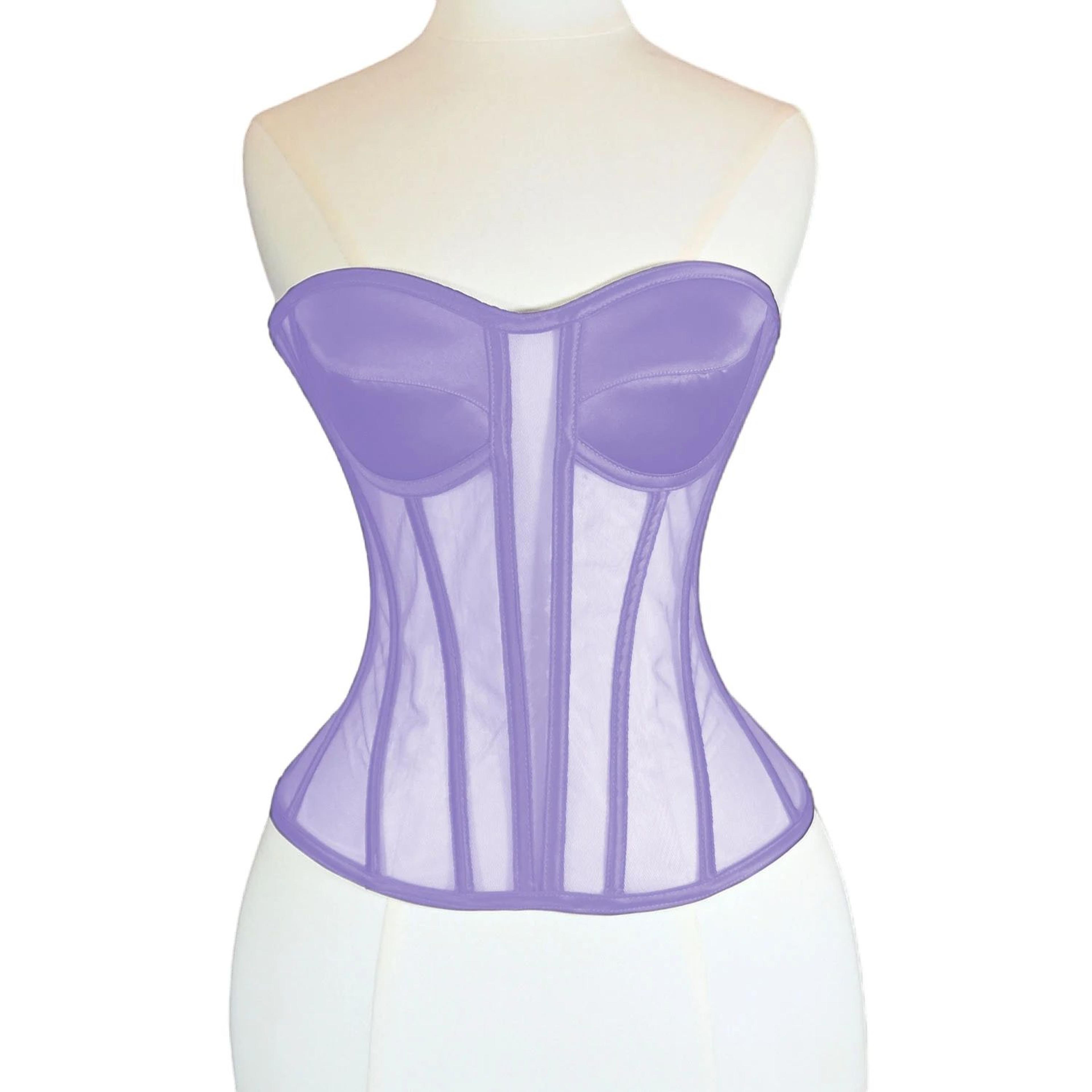 Womens Strapless Mesh Overbust Corset Bustier With Cups  Boned LaceUp Waist Slimming Wedding Shapin 10