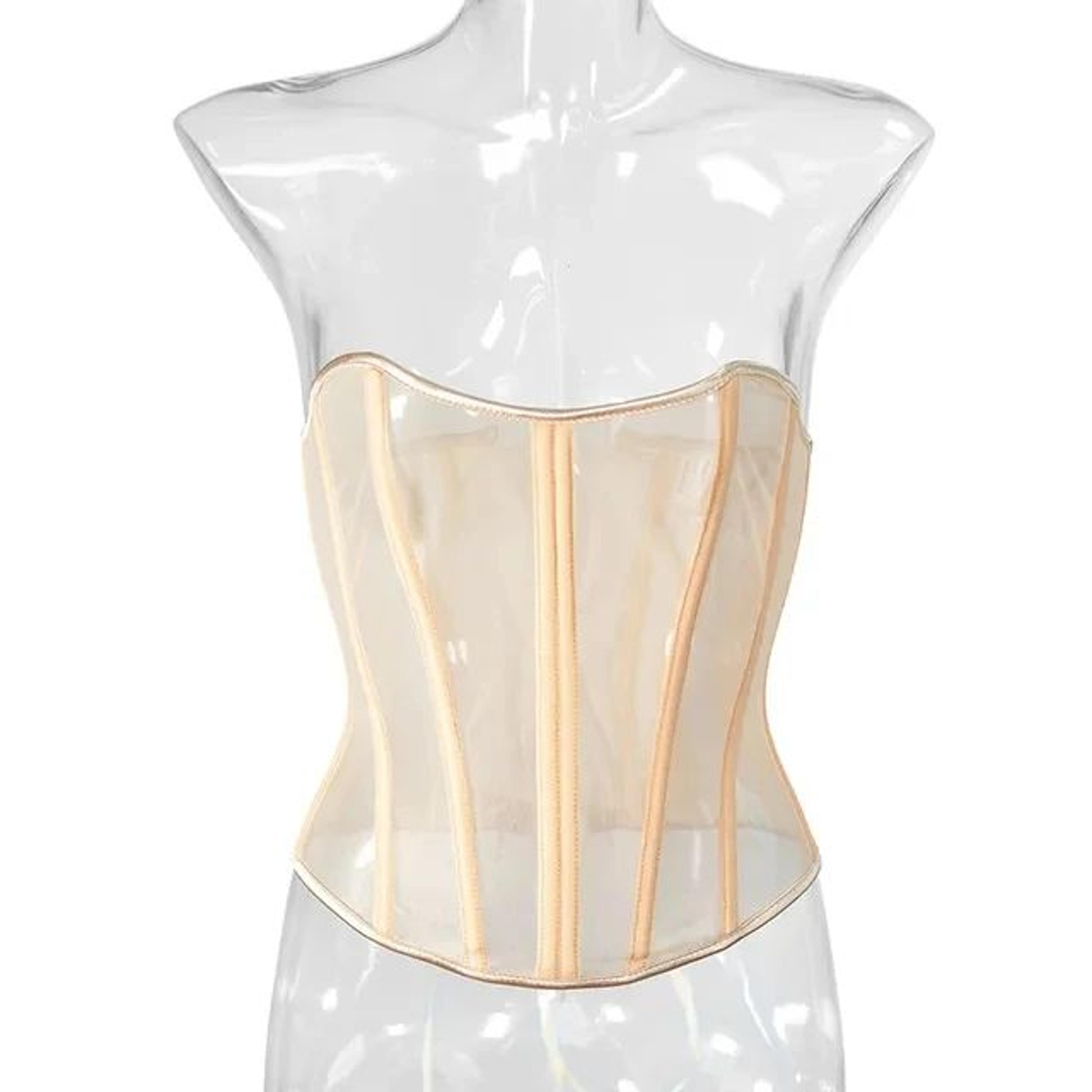 Womens Mesh Boned Corset Bustier  PushUp Shaping Transparent Bodice For Waist Slimming  Dress Outwe