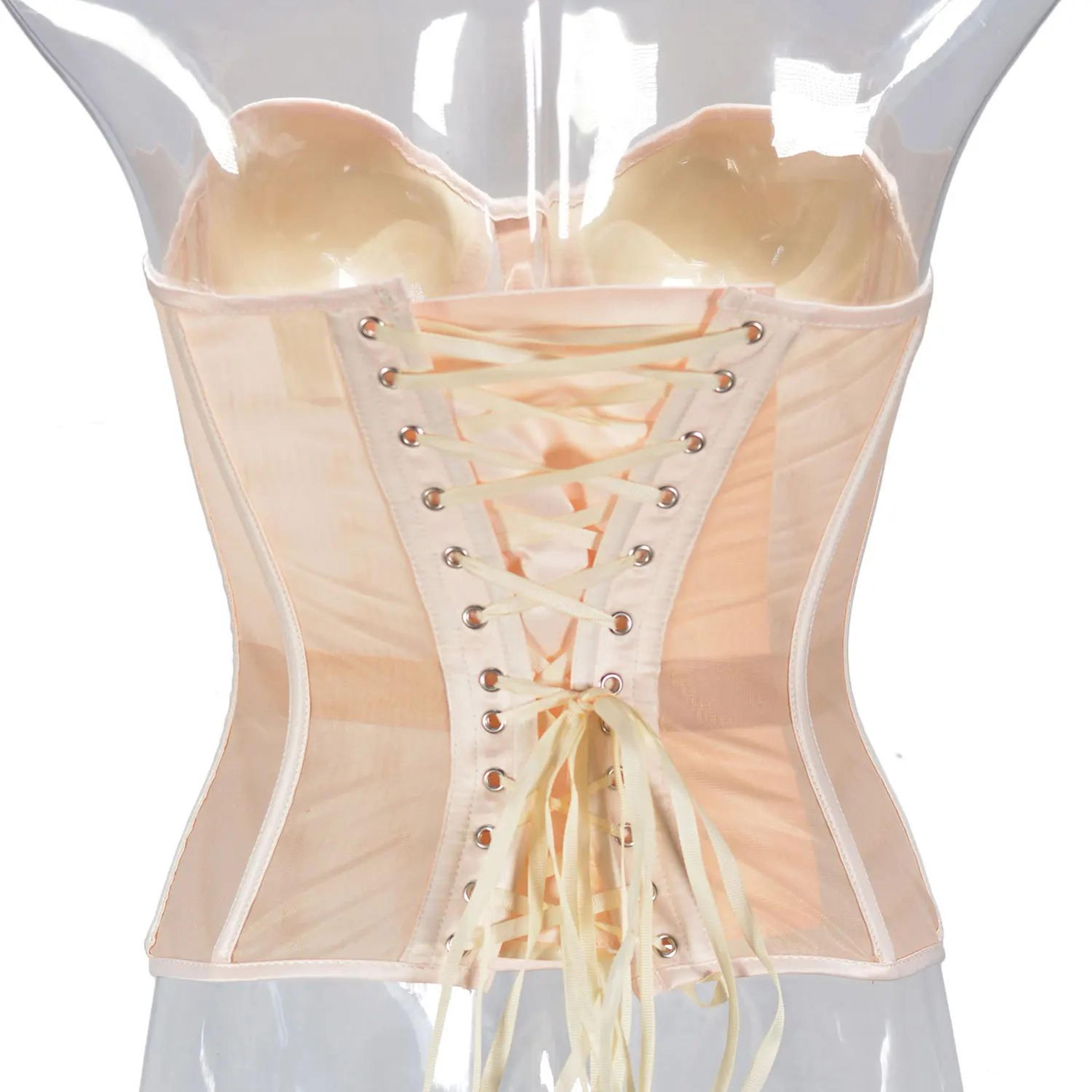 Womens DoubleLayer Mesh Abdominal Corset Bustier  Steel Boned LaceUp Shaping Bodice With Bra For Dr 1