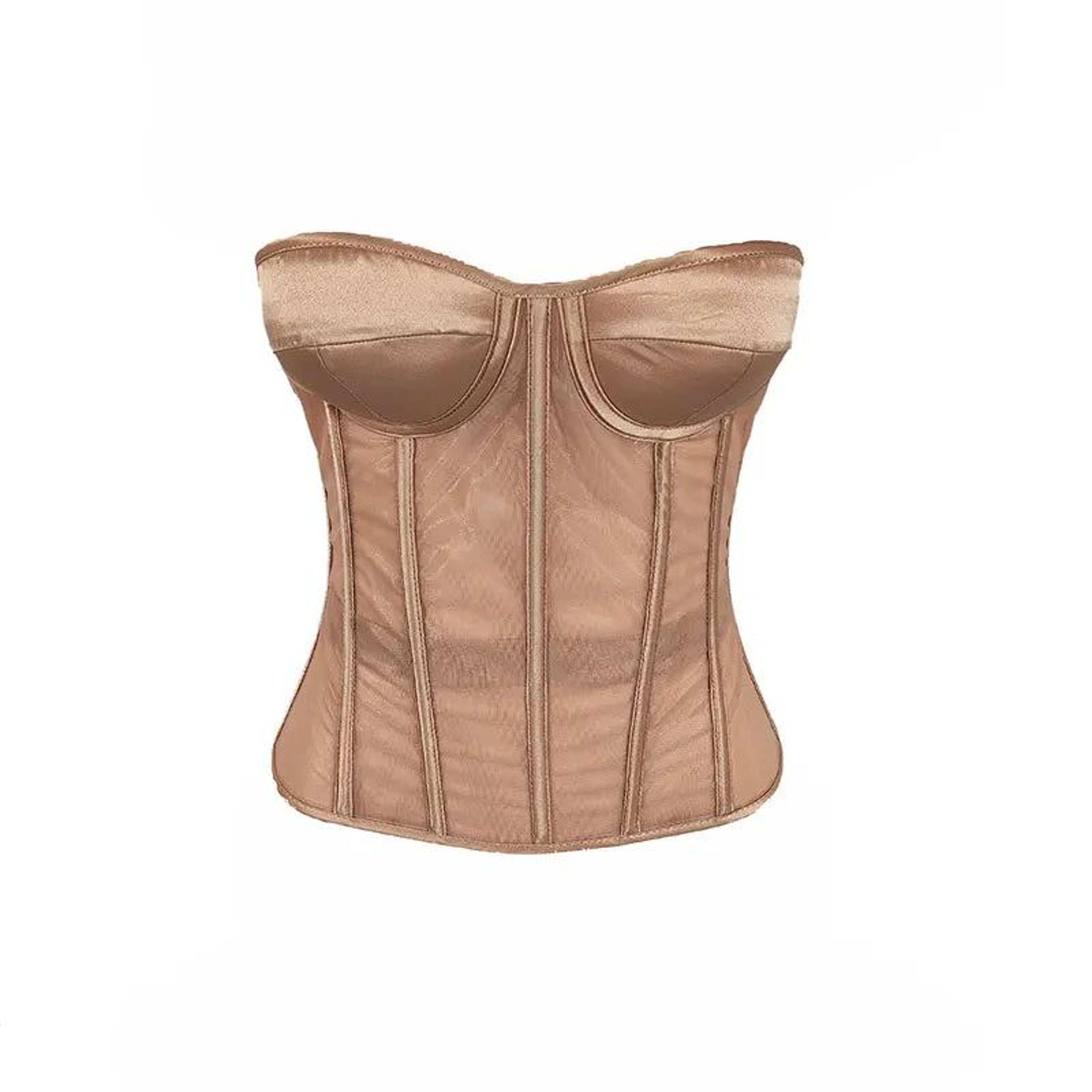 Womens DoubleLayer Mesh Abdominal Corset Bustier  Steel Boned LaceUp Shaping Bodice With Bra For Dr 8