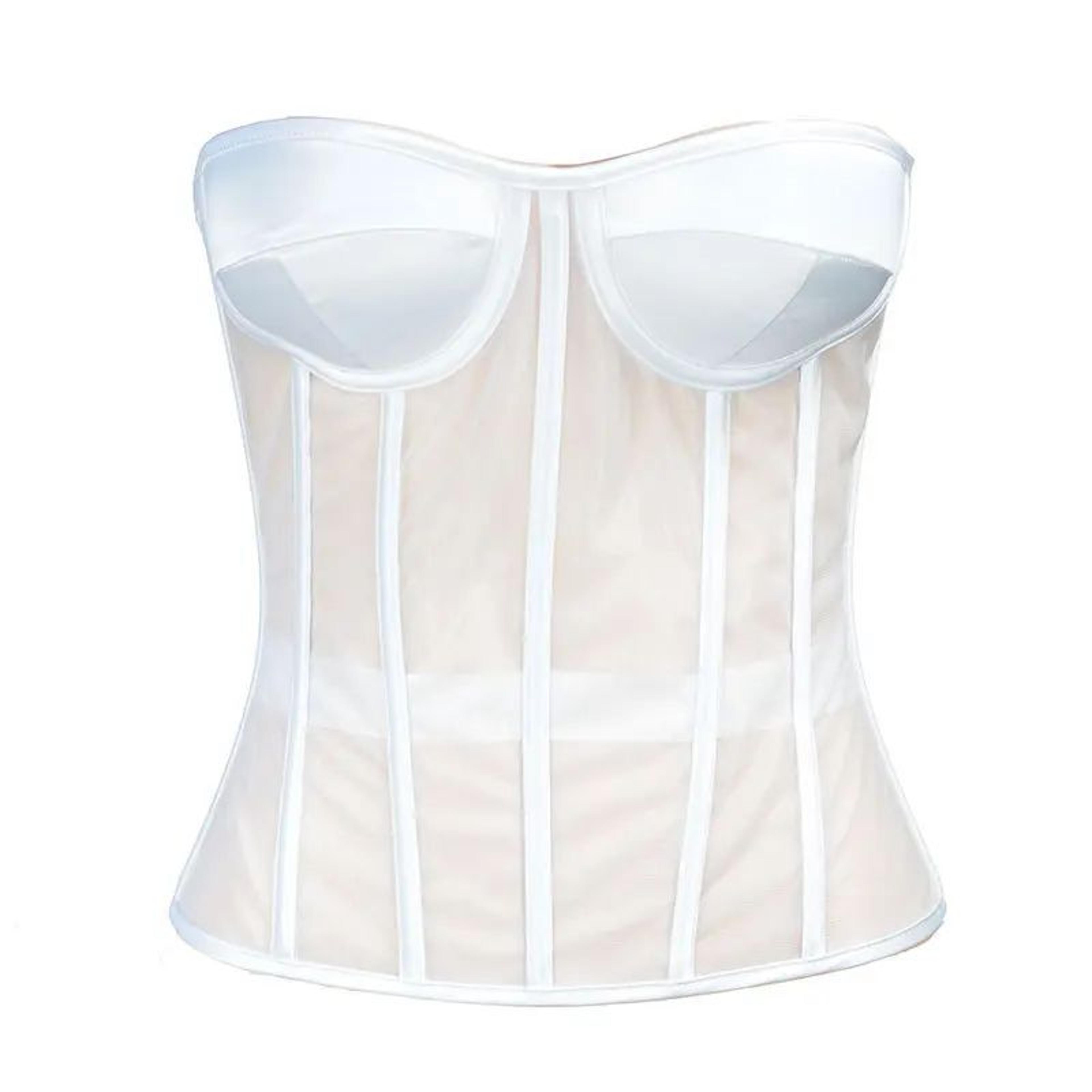 Womens DoubleLayer Mesh Abdominal Corset Bustier  Steel Boned LaceUp Shaping Bodice With Bra For Dr 11