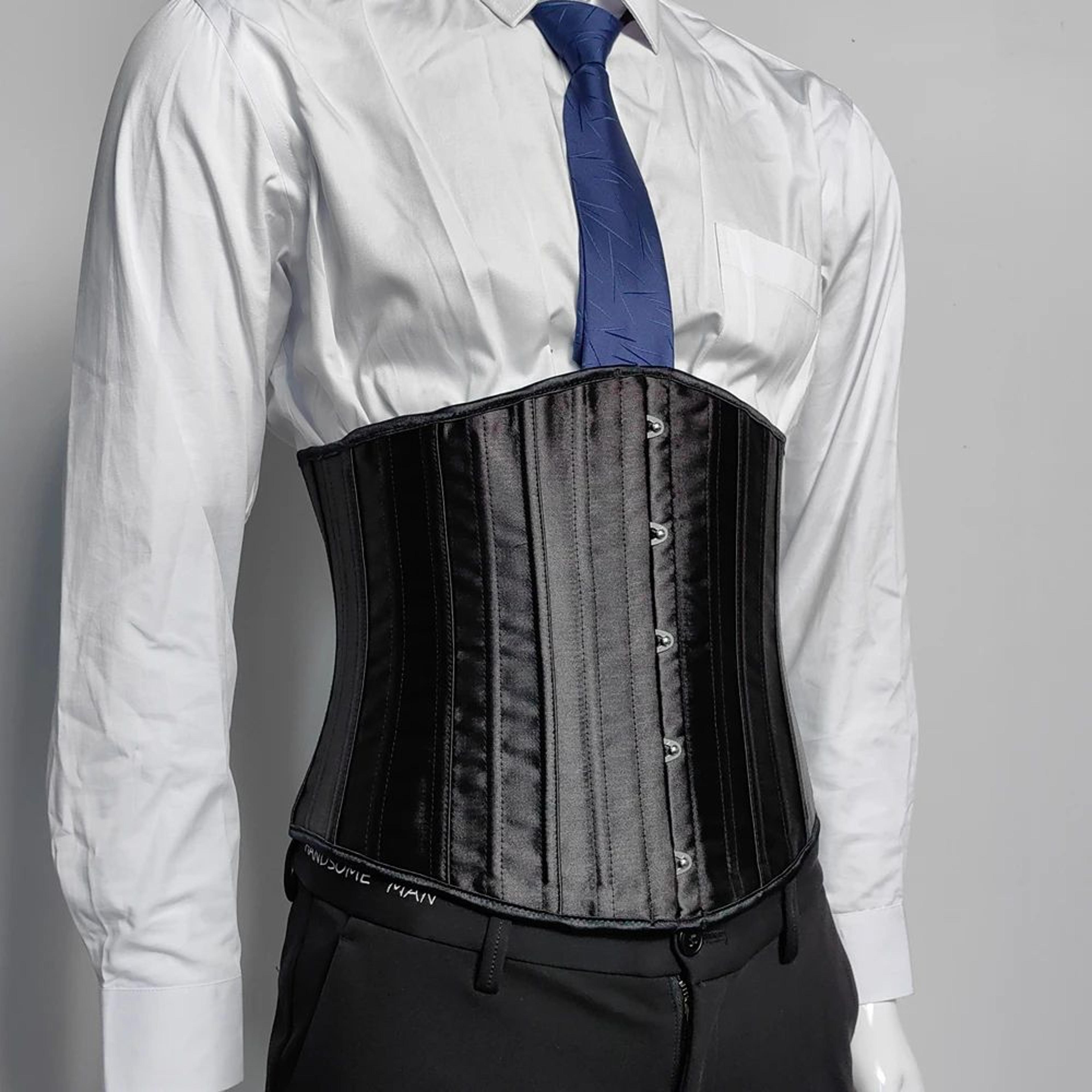 mens 26 steel boned corset waist trainer – lace-up medieval vintage abdomen control waist slimmer with 5 buckles