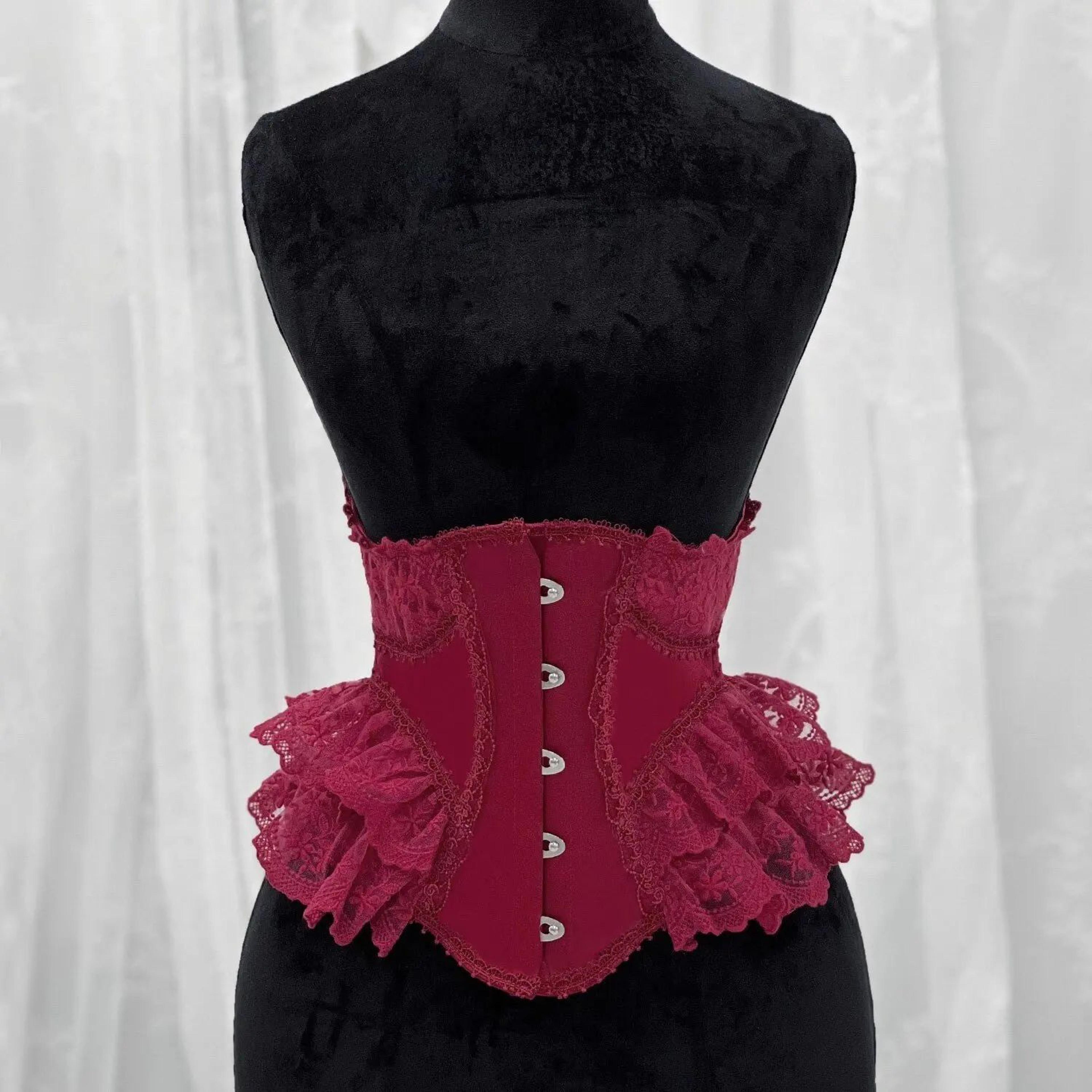 Womens Fancy Underbust Lace Corset Bustier  Gold Boned LaceUp Waist Trainer Vintage Lolita Bodice F 8