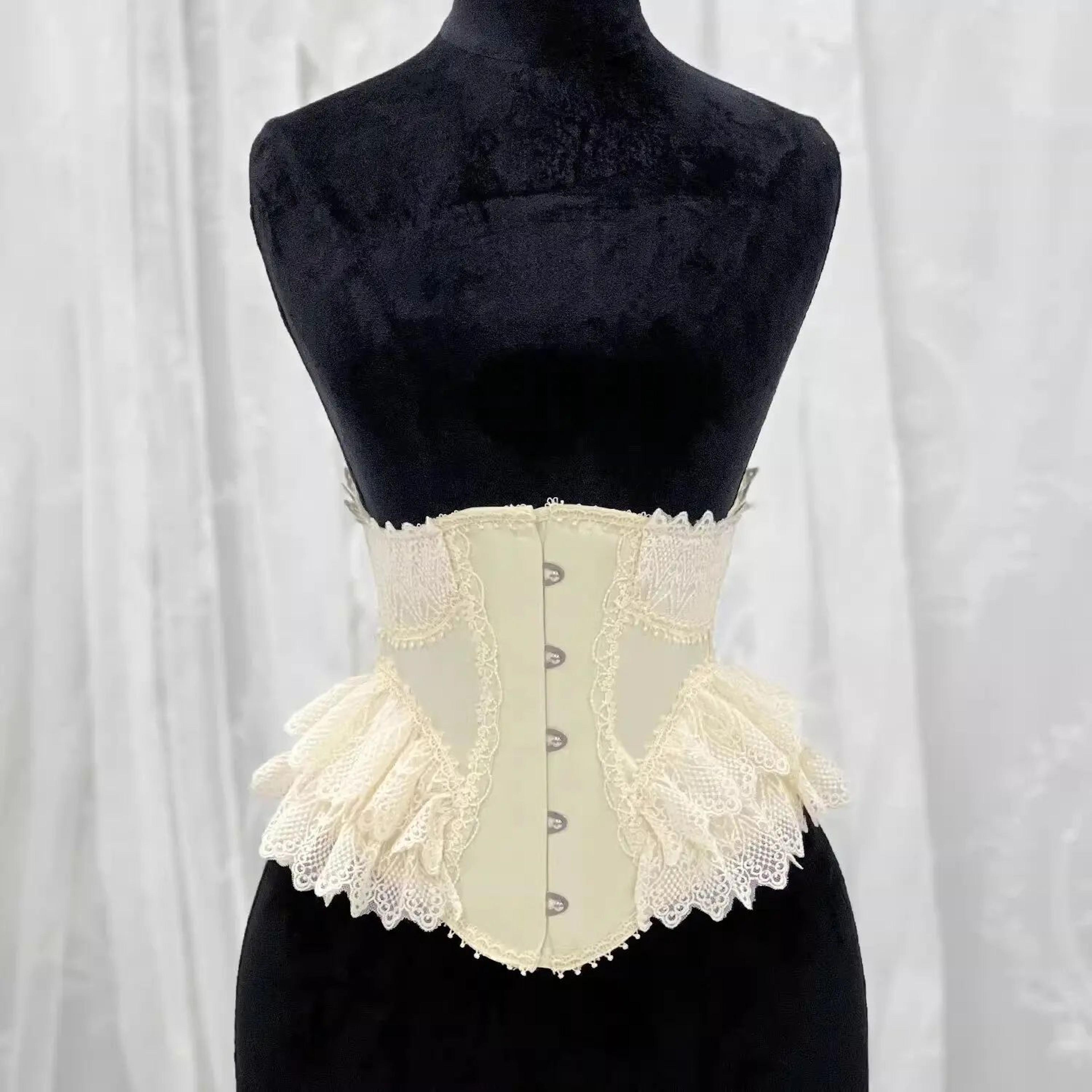 Womens Fancy Underbust Lace Corset Bustier  Gold Boned LaceUp Waist Trainer Vintage Lolita Bodice F 9