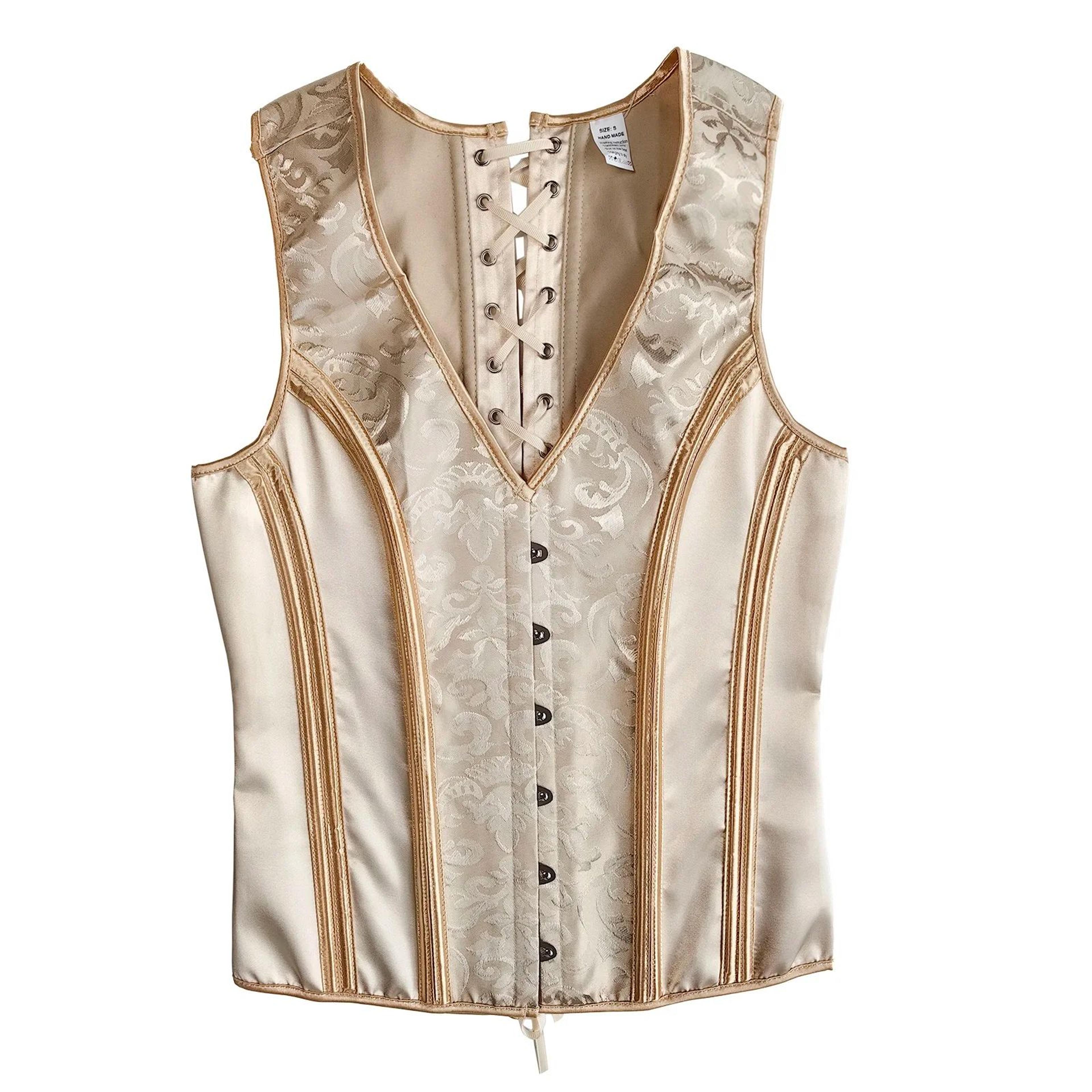 Mens Corset Vest Waistcoat  Beige Floral Boned LaceUp Waist Trainer Tight Formal Dress Vest For Wed 6