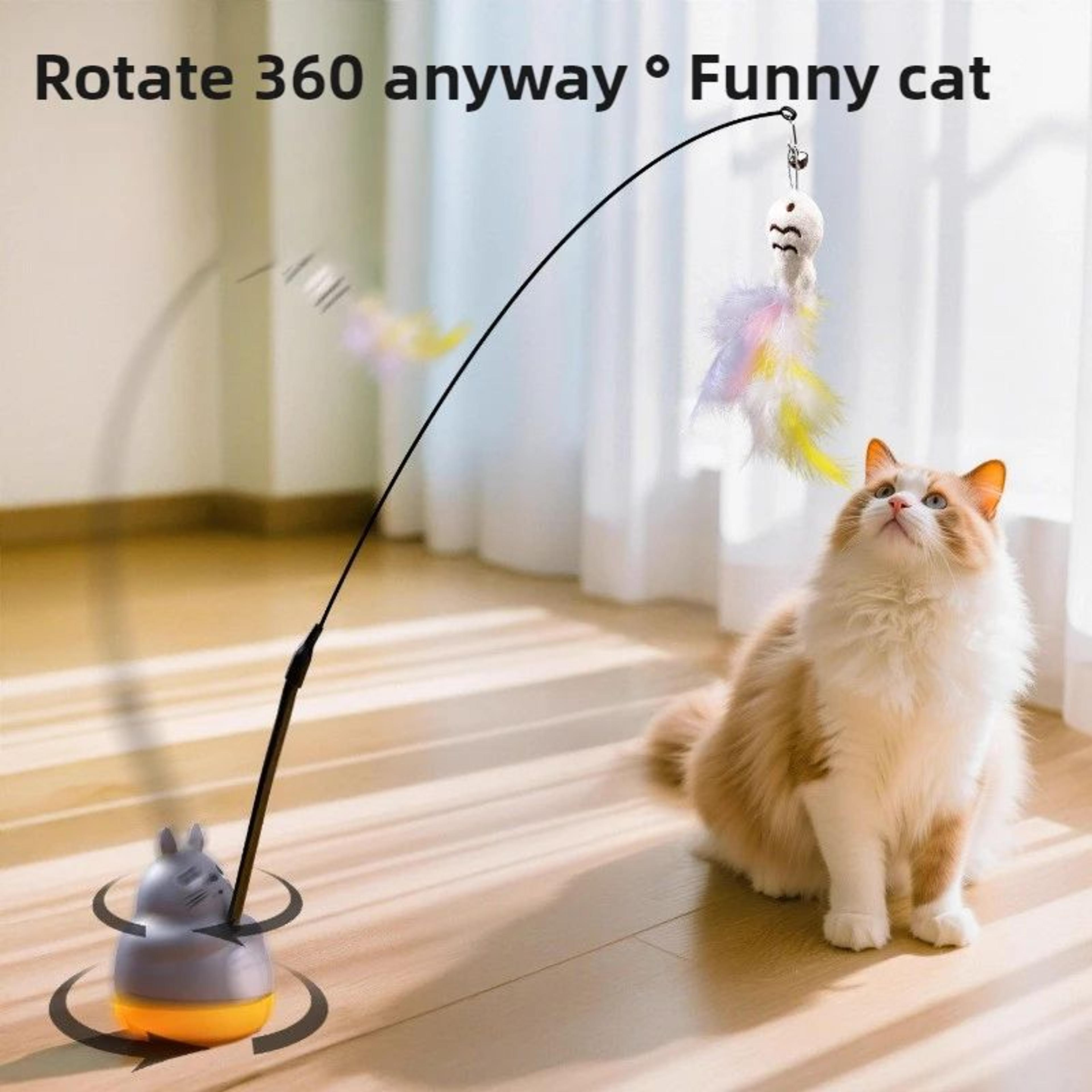 Cat Teaser Wand Stick With Feather  Steel Wire Long Pole Fishing Toy For Kittens And Cats Rotating  2