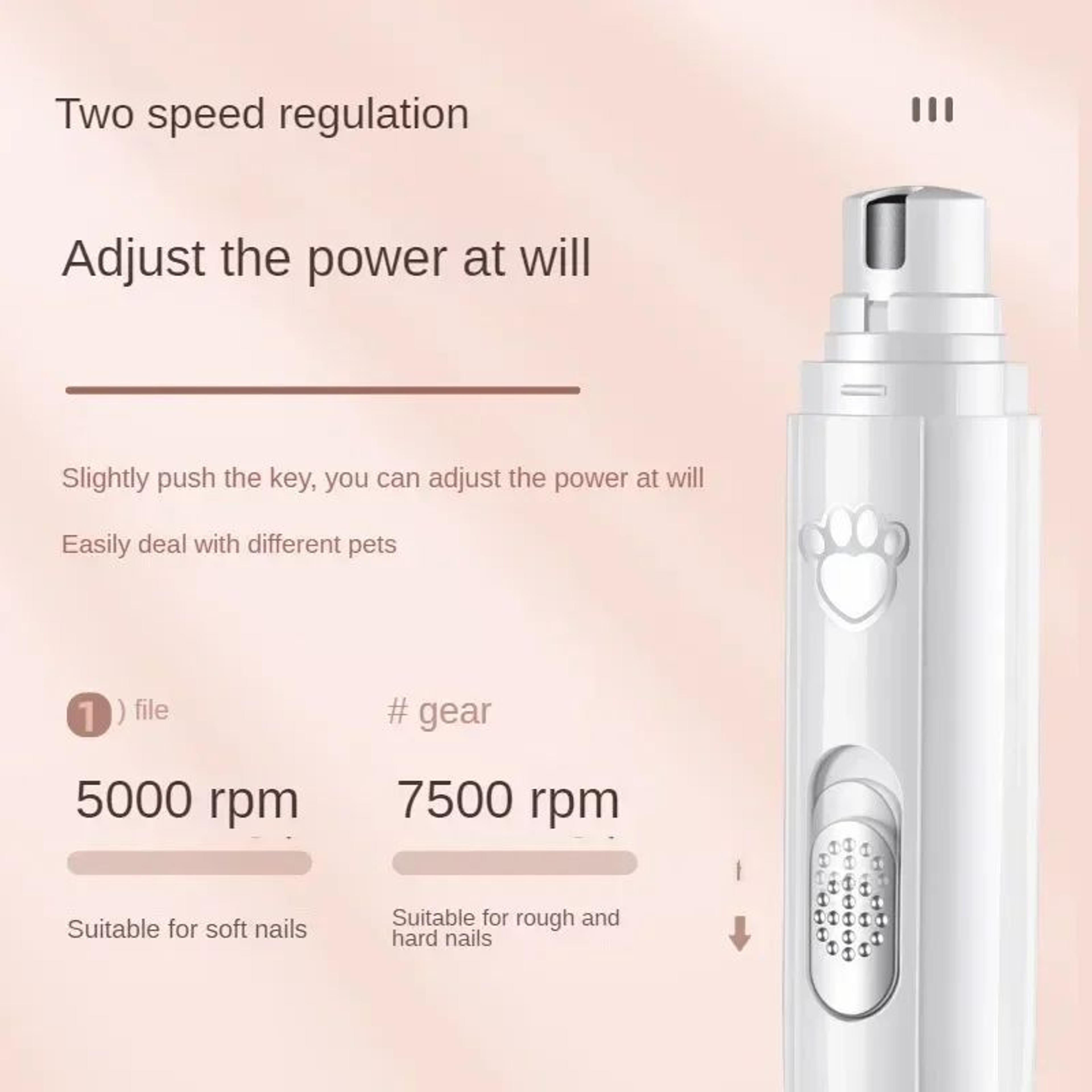 USB Rechargeable Electric Pet Nail Grinder With LED Light  2Speed Dog  Cat Nail Trimmer With Polish 2