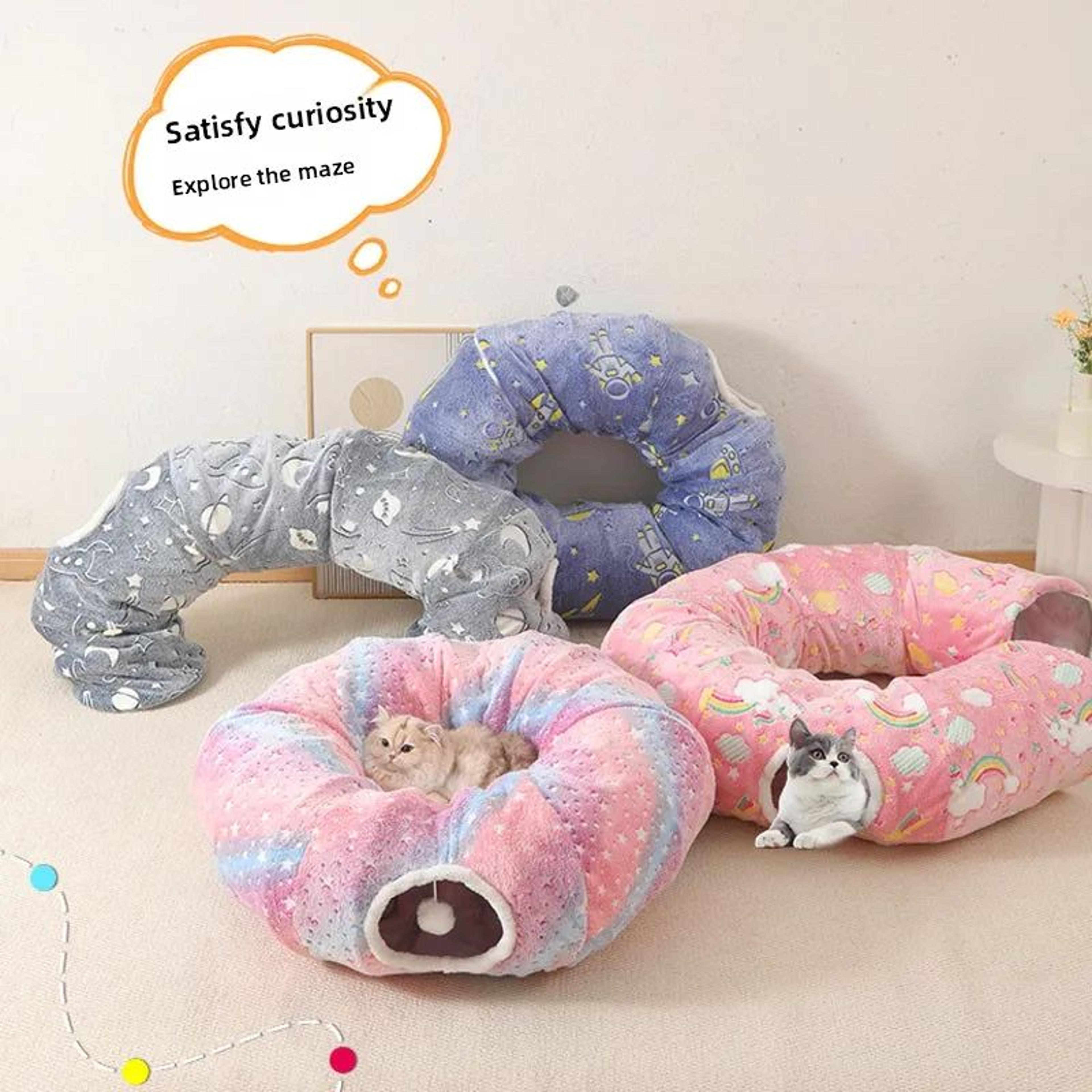Foldable Cat Tunnel Bed With Peekaboo Cave  Washable Winter Playhouse With 4 Entry Points For Kitte 4