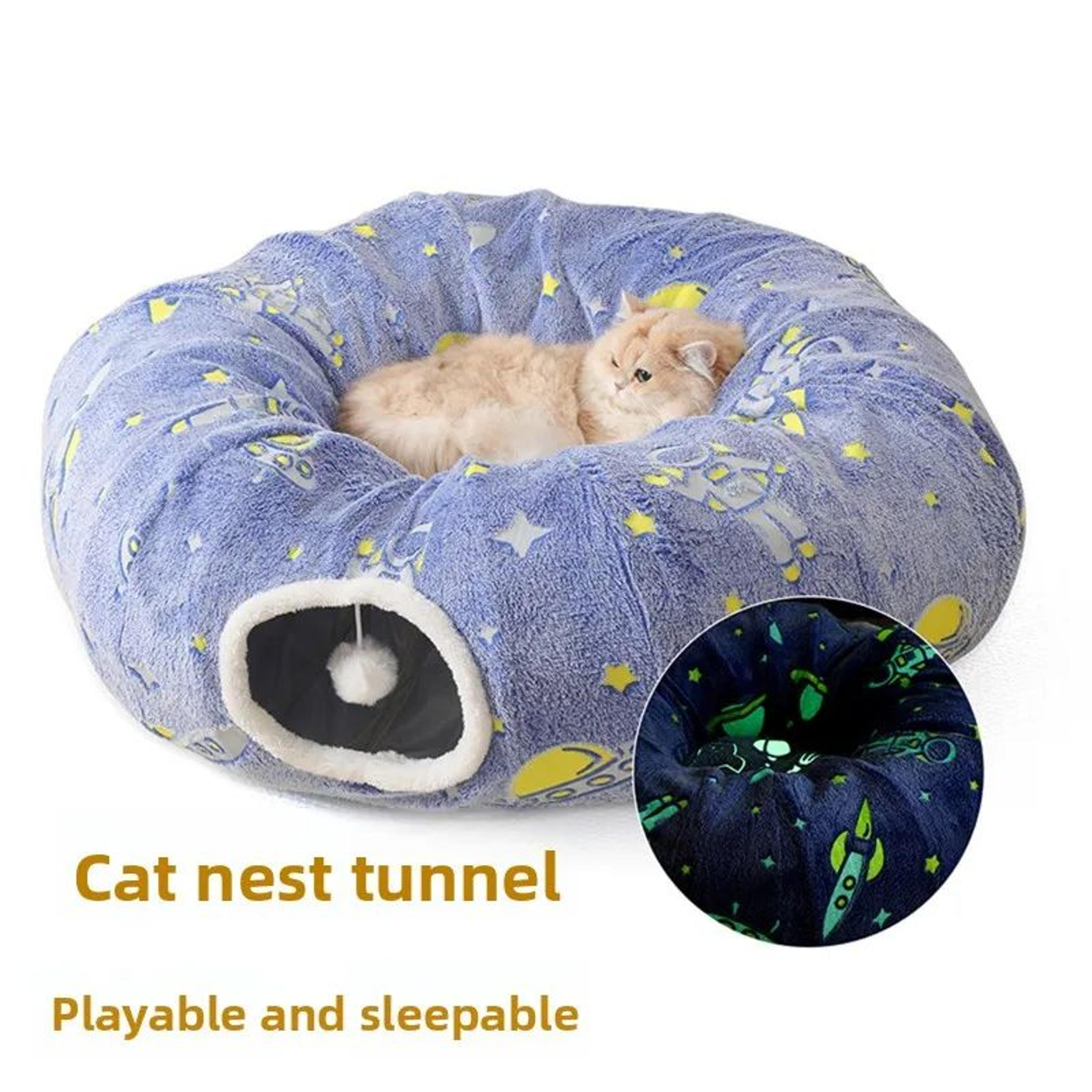 Foldable Cat Tunnel Bed With Peekaboo Cave  Washable Winter Playhouse With 4 Entry Points For Kitte 6