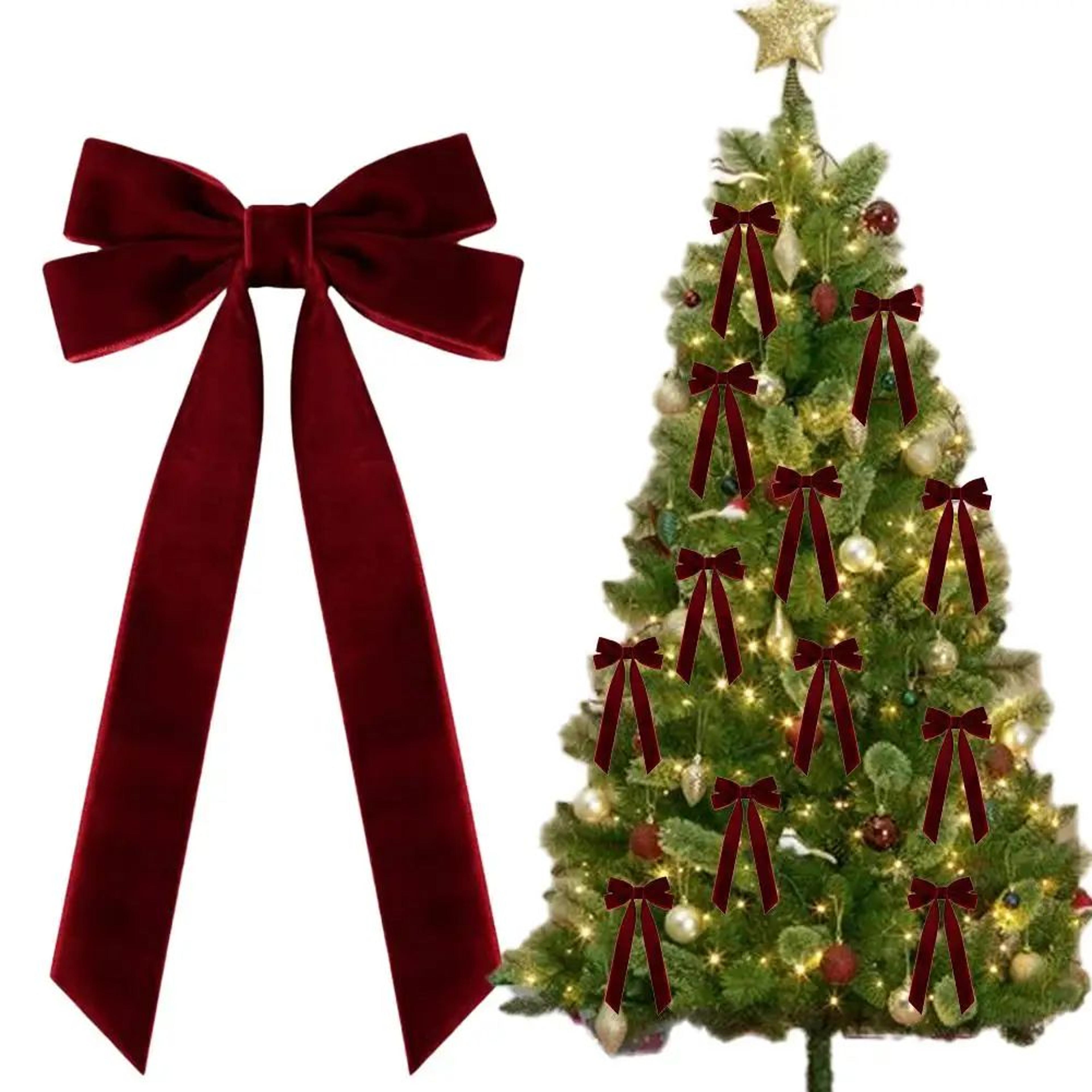 12 Pcs Pink Velvet Christmas Tree Bows  Large Rustic Ribbon Ornaments For Tree Wreaths And Garland  1