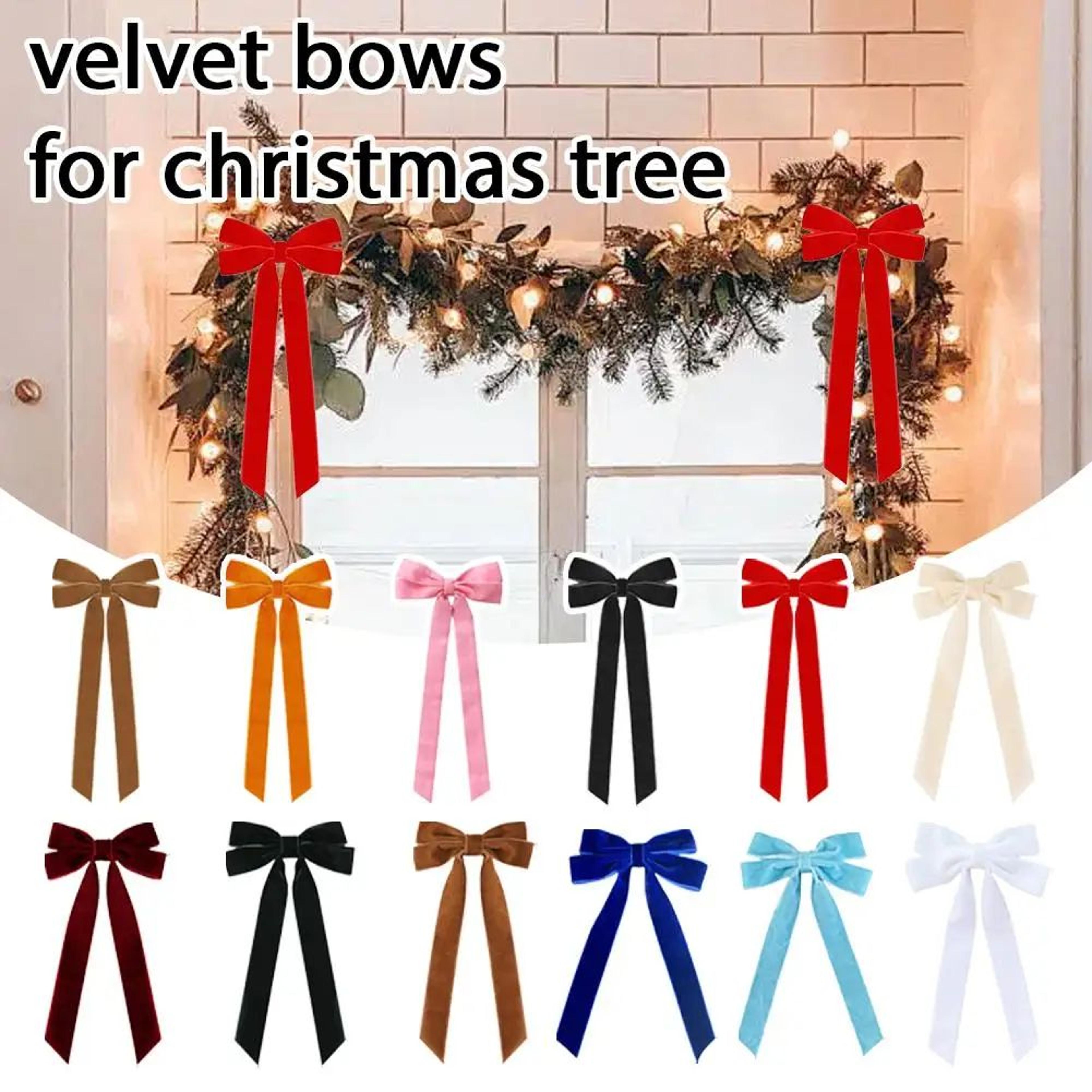 12 Pcs Pink Velvet Christmas Tree Bows  Large Rustic Ribbon Ornaments For Tree Wreaths And Garland  5