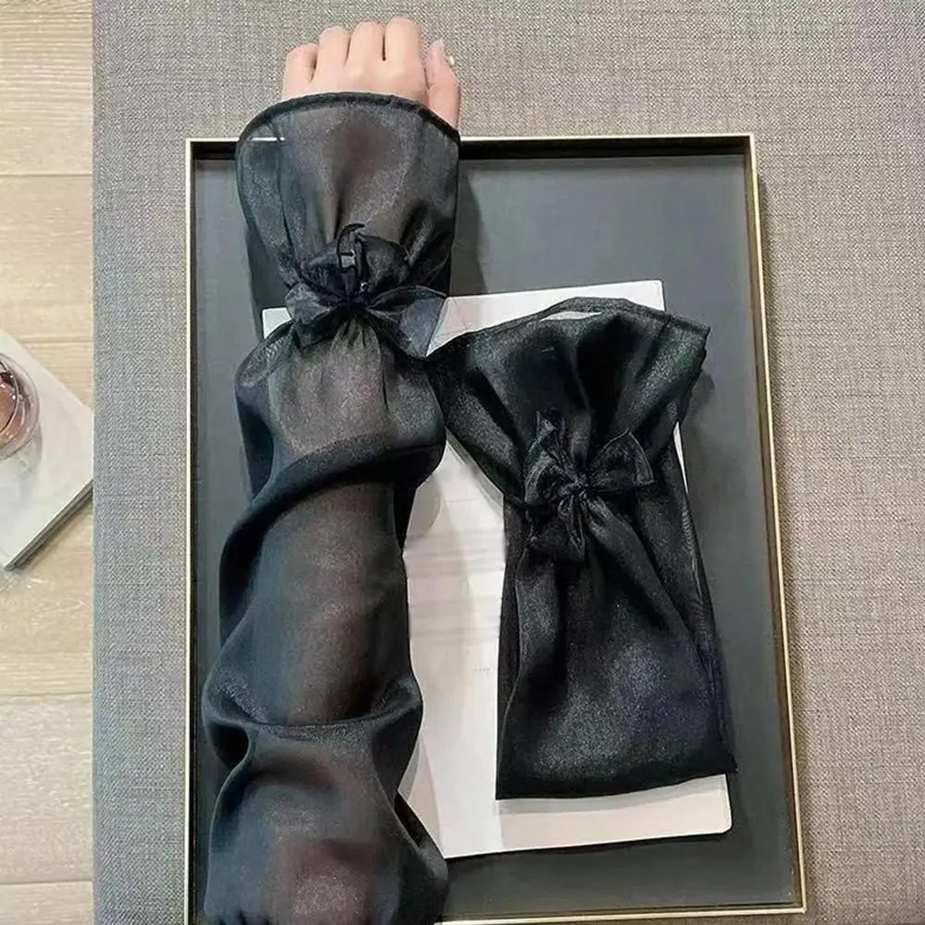 Ice Silk UV Protection Sheer Arm Sleeves With Bow Tie  Lolita Fingerless Sunscreen Gloves For Women 6