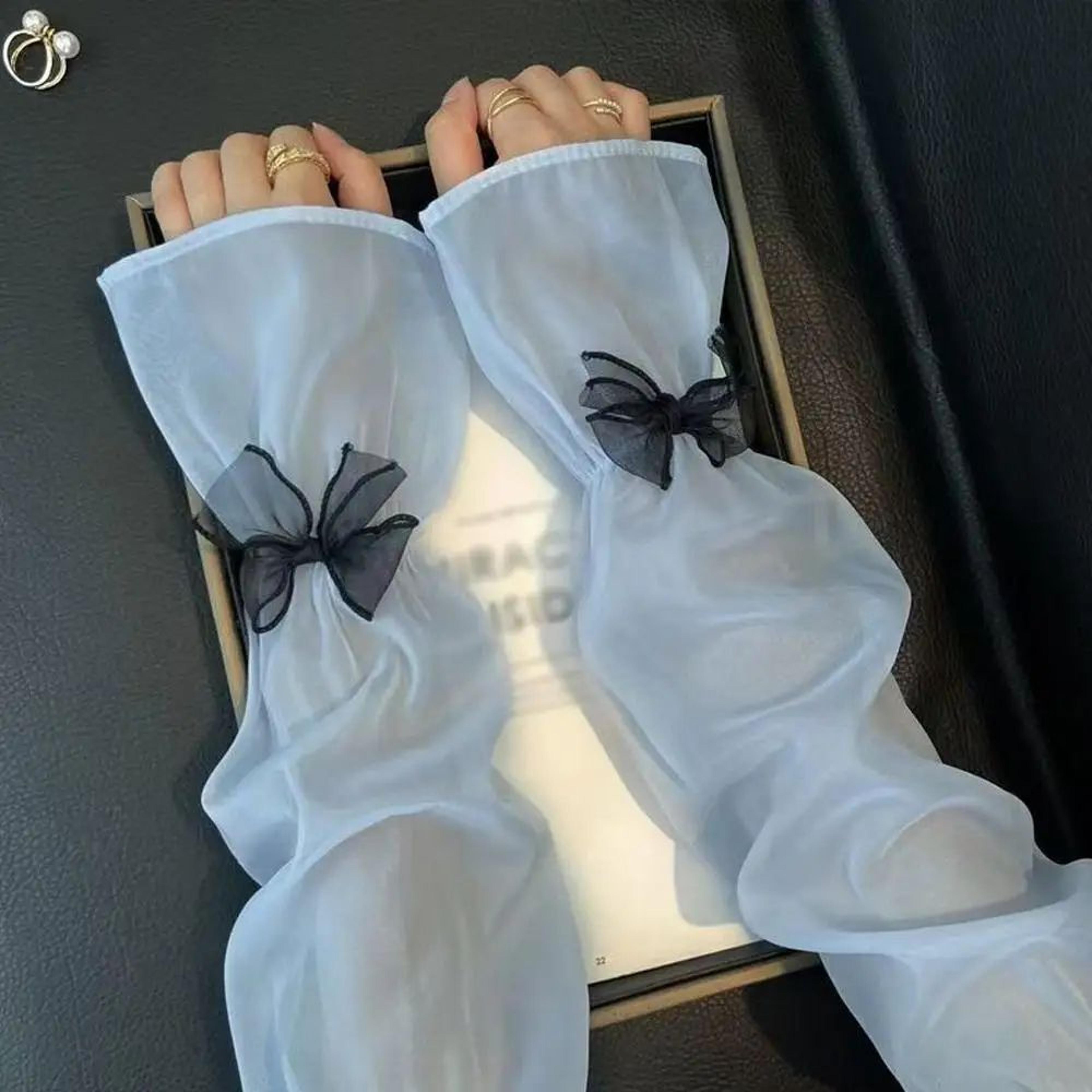 Ice Silk UV Protection Sheer Arm Sleeves With Bow Tie  Lolita Fingerless Sunscreen Gloves For Women 10