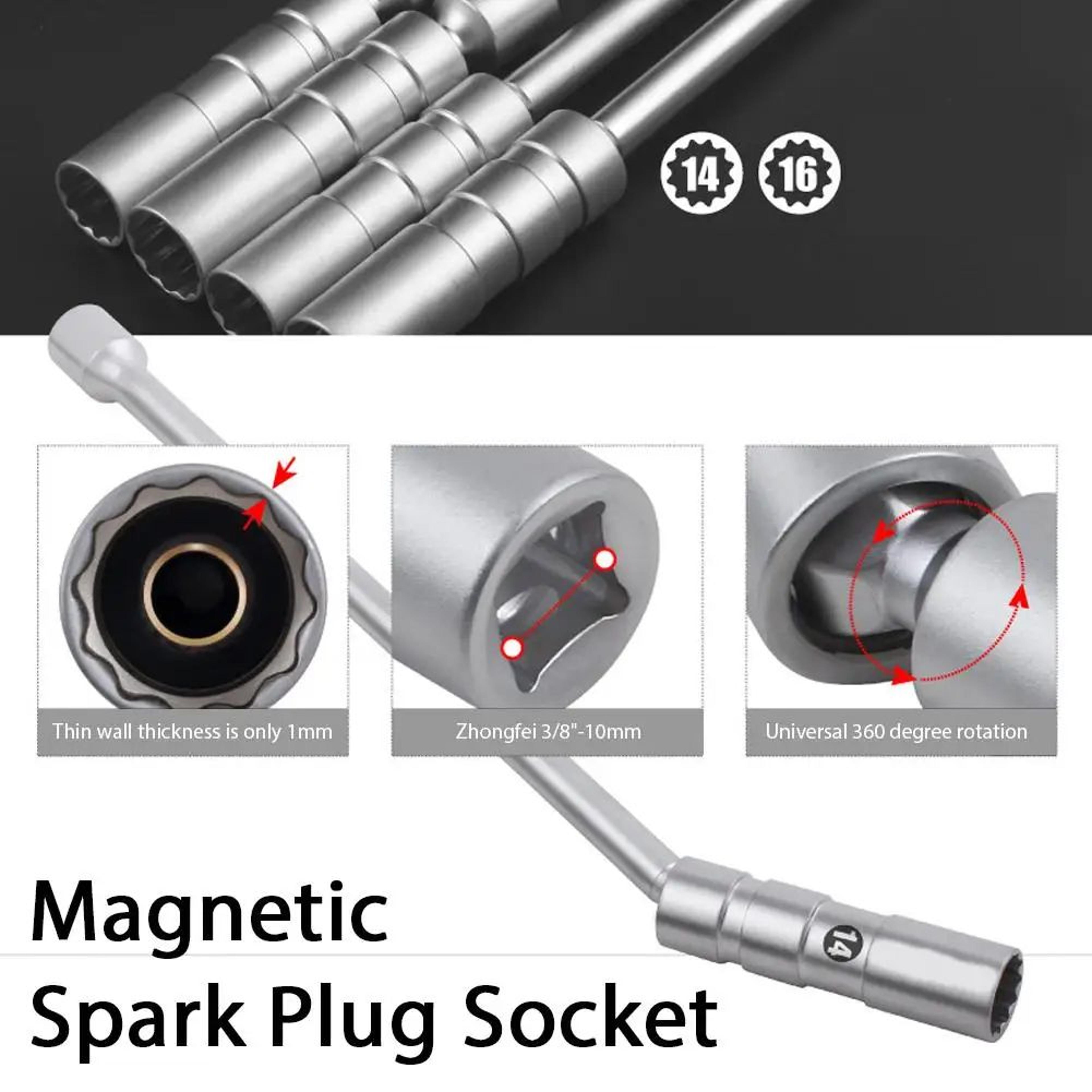 38 Inches Drive Magnetic Swivel Spark Plug Socket Set 14mm16mm  12Point Universal Joint Plug Remova 4