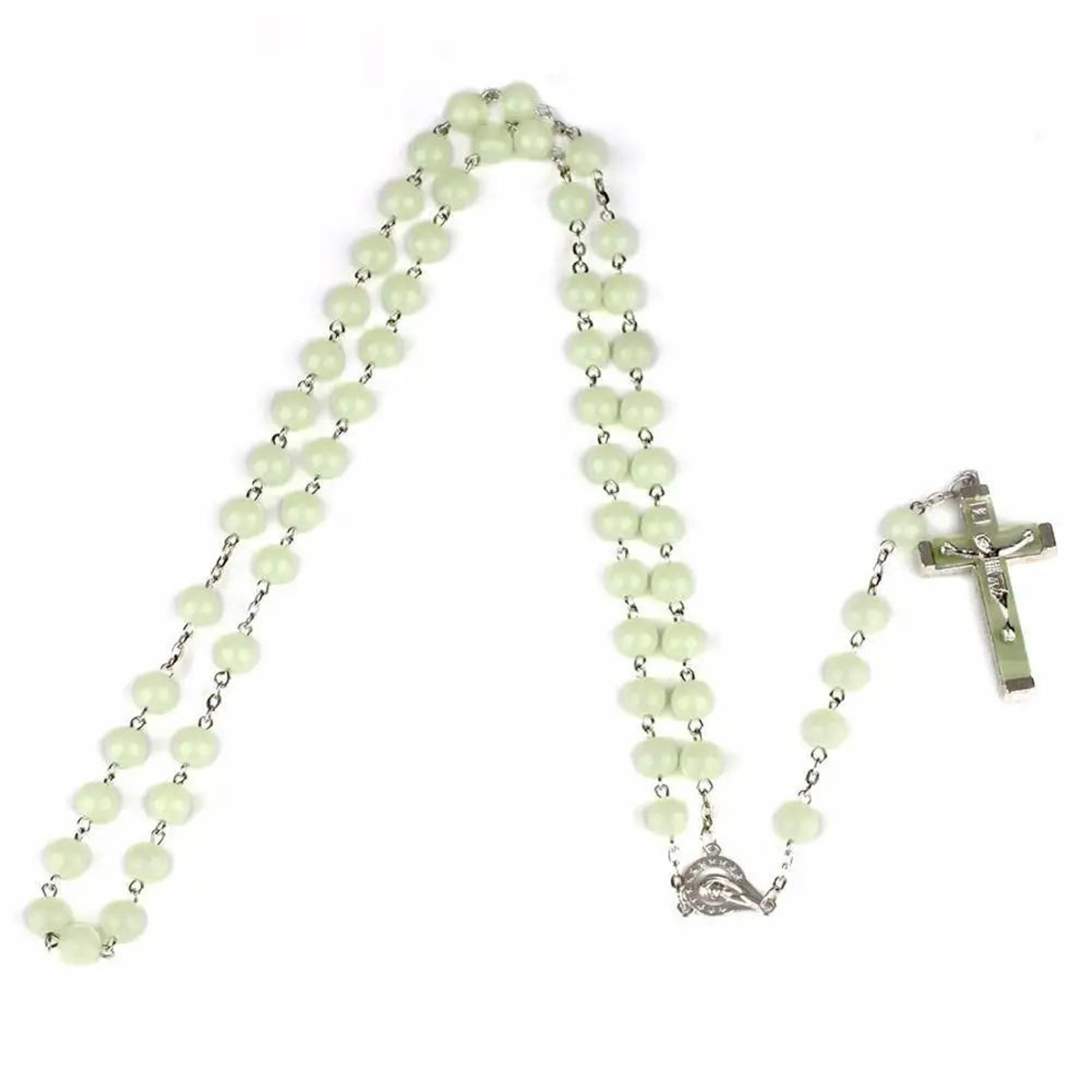 GlowintheDark Catholic Rosary Necklace With Cross Pendant  Luminescent Jesus Prayer Beads Chain For 3