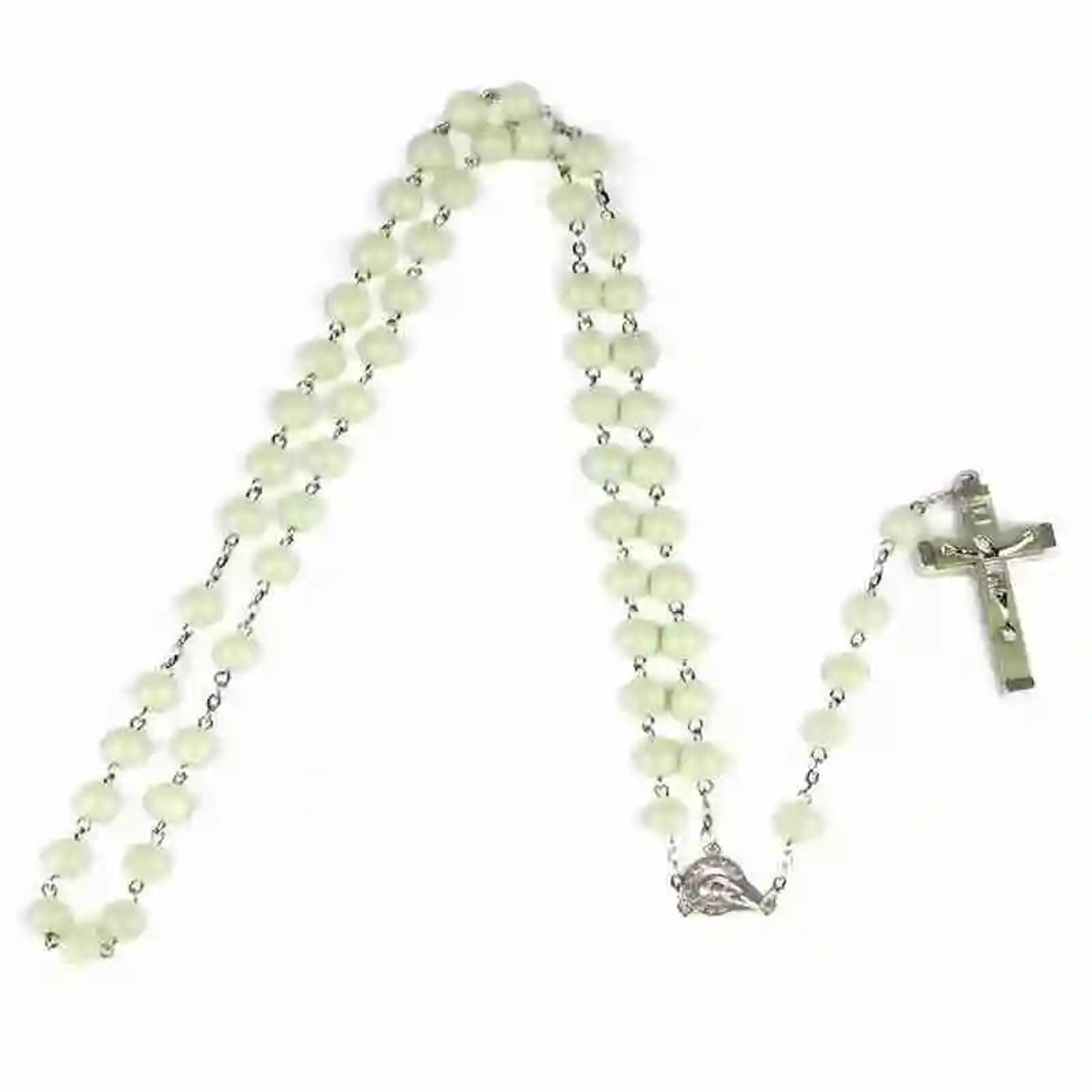 GlowintheDark Catholic Rosary Necklace With Cross Pendant  Luminescent Jesus Prayer Beads Chain For 6
