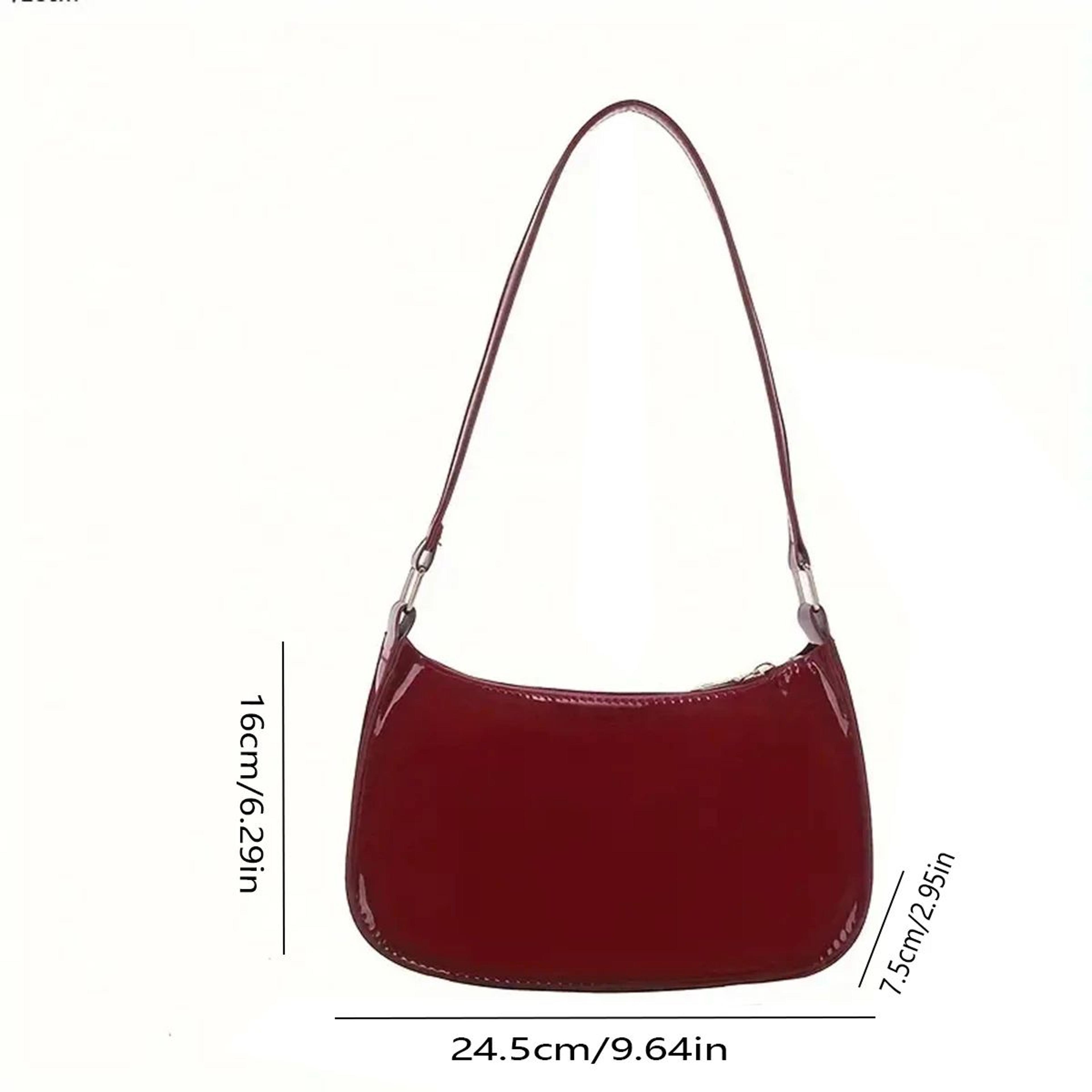Luxury Retro Red Patent Leather Shoulder Bag  Chic Underarm Handbag  Small Baguette Purse For Women 4