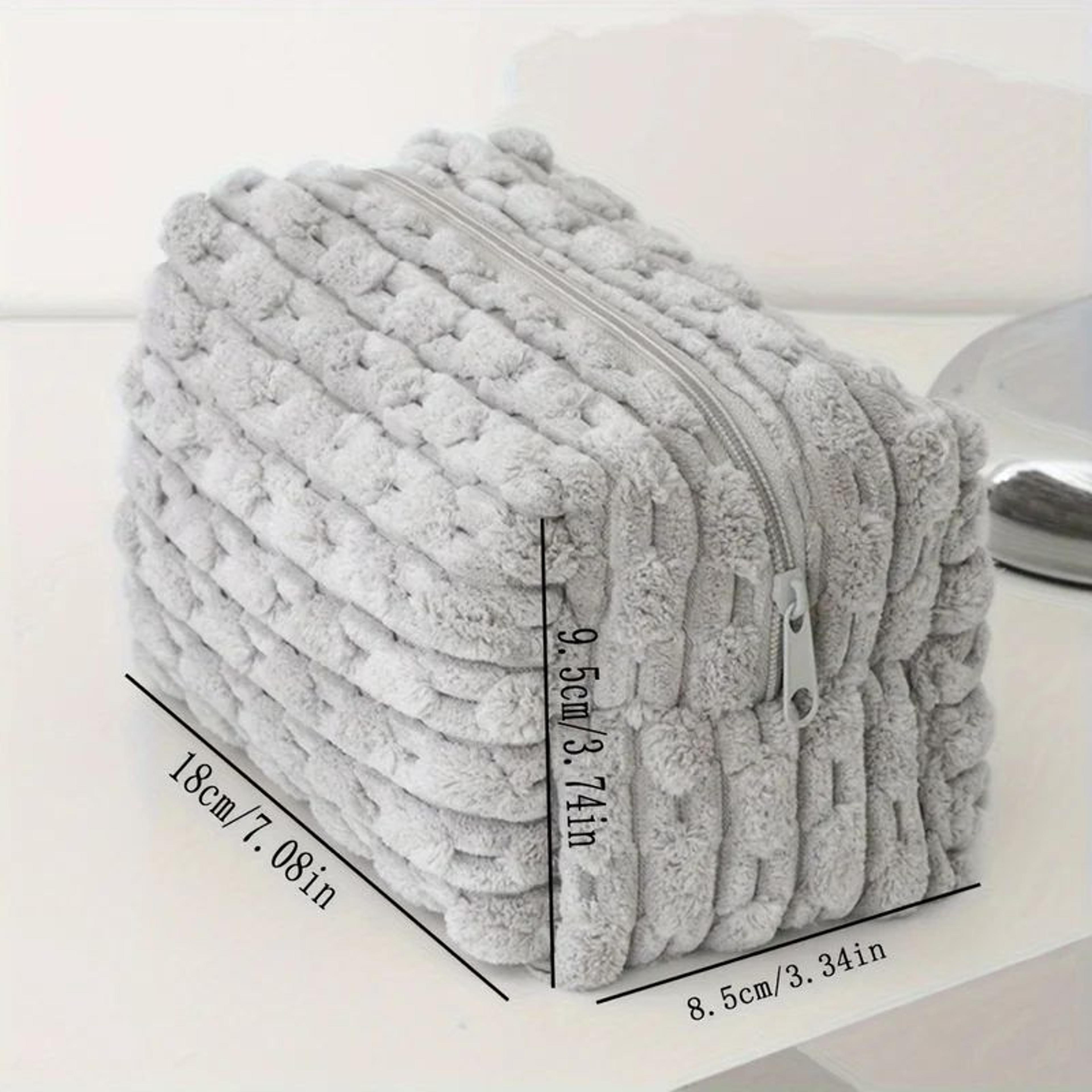 Plush Large Makeup Bag  Solid Color Portable Cosmetic Tote  Toiletry Organizer For Women Travel Sto 2