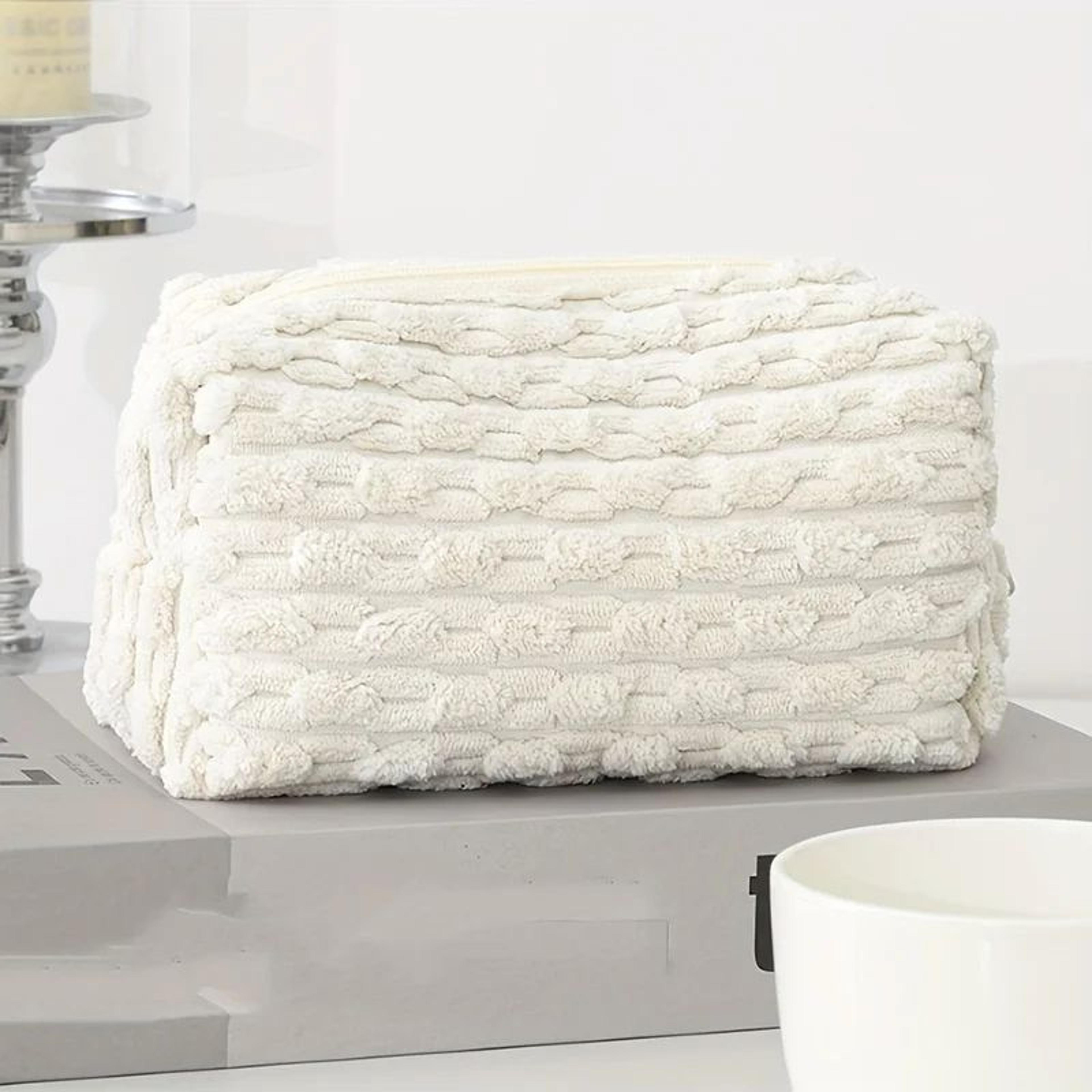 Plush Large Makeup Bag  Solid Color Portable Cosmetic Tote  Toiletry Organizer For Women Travel Sto 3