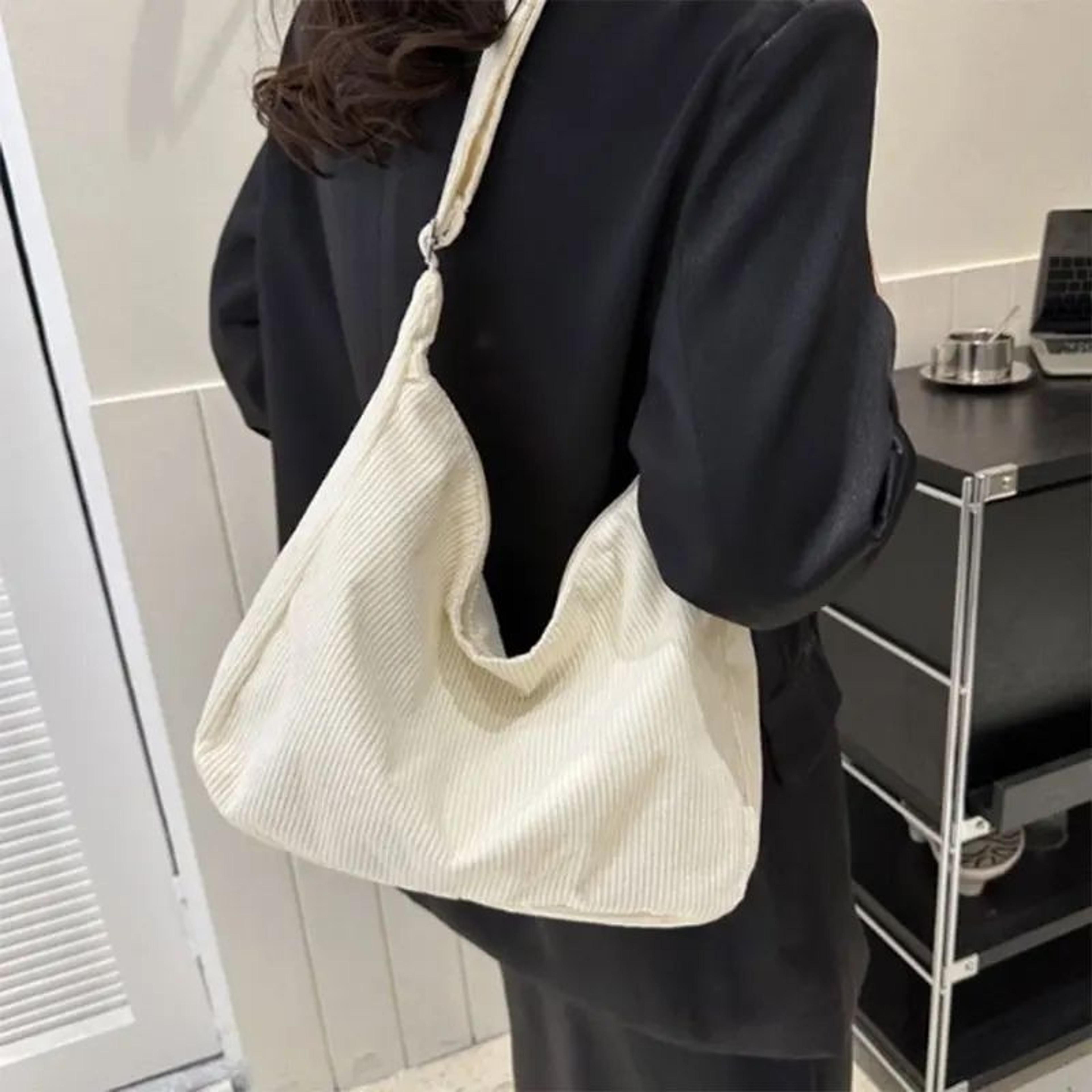 Japanese Style Corduroy Tote Bag  Large Capacity Casual Shoulder Bag For Women Commute College  Eve 5