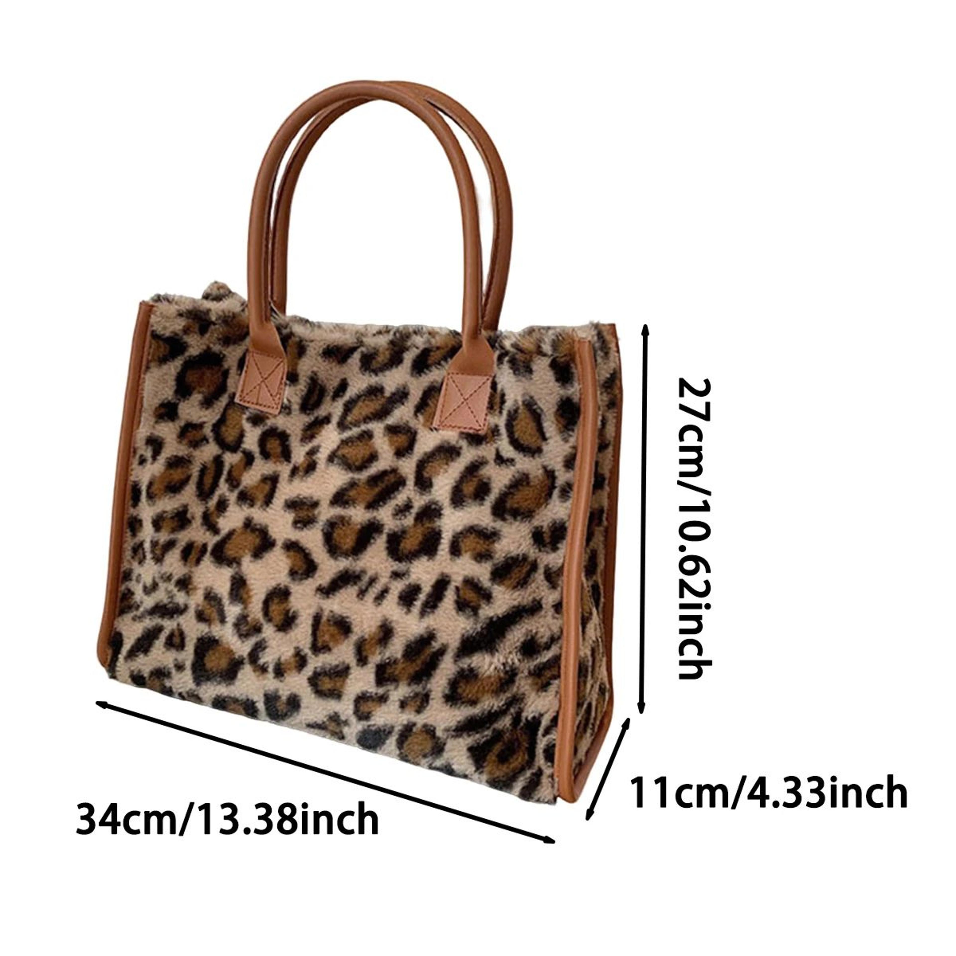 Yellow Leopard Print Plush Tote Bag For Women  Autumn Winter Fashion Shoulder Handbag Soft Faux Fur 2