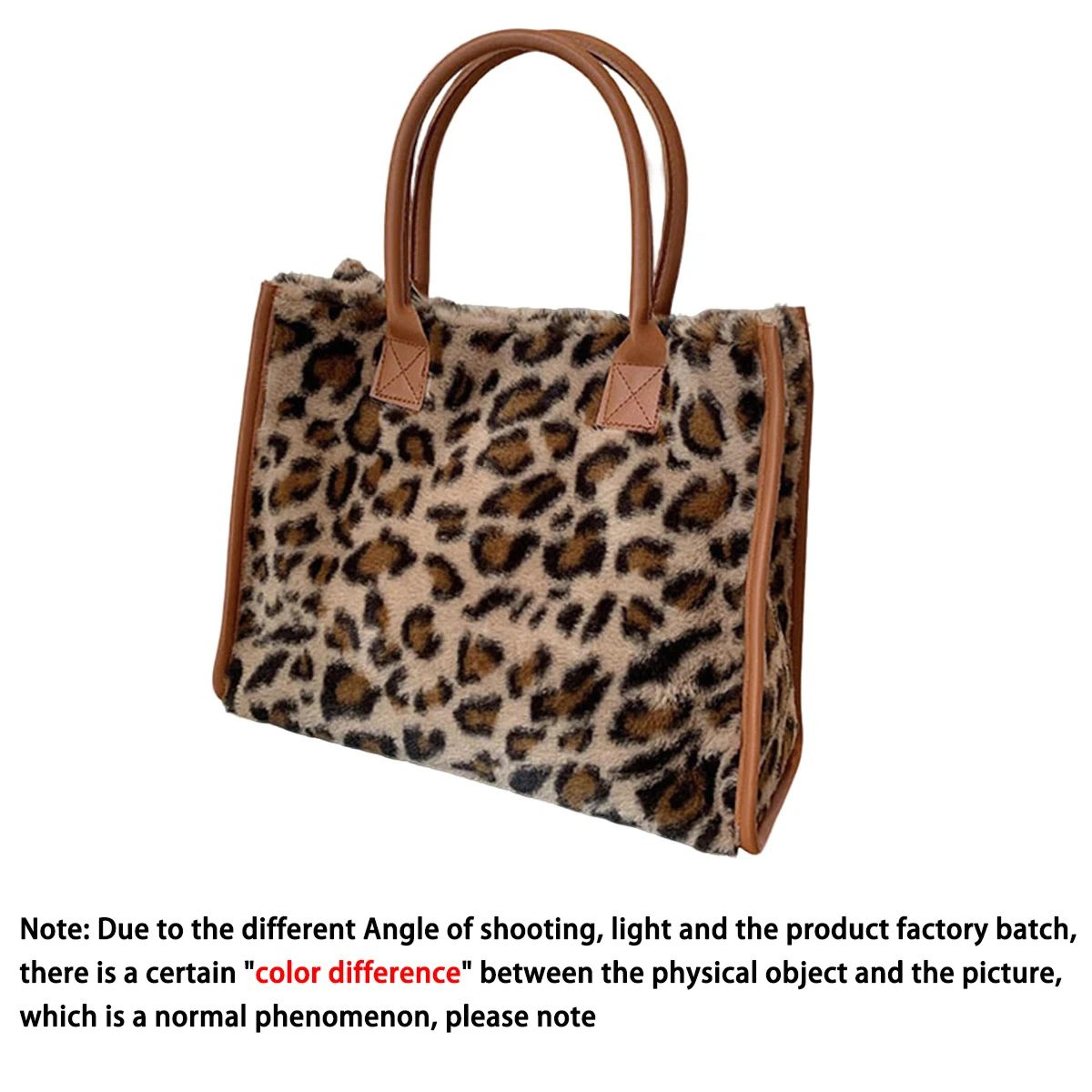 Yellow Leopard Print Plush Tote Bag For Women  Autumn Winter Fashion Shoulder Handbag Soft Faux Fur 6