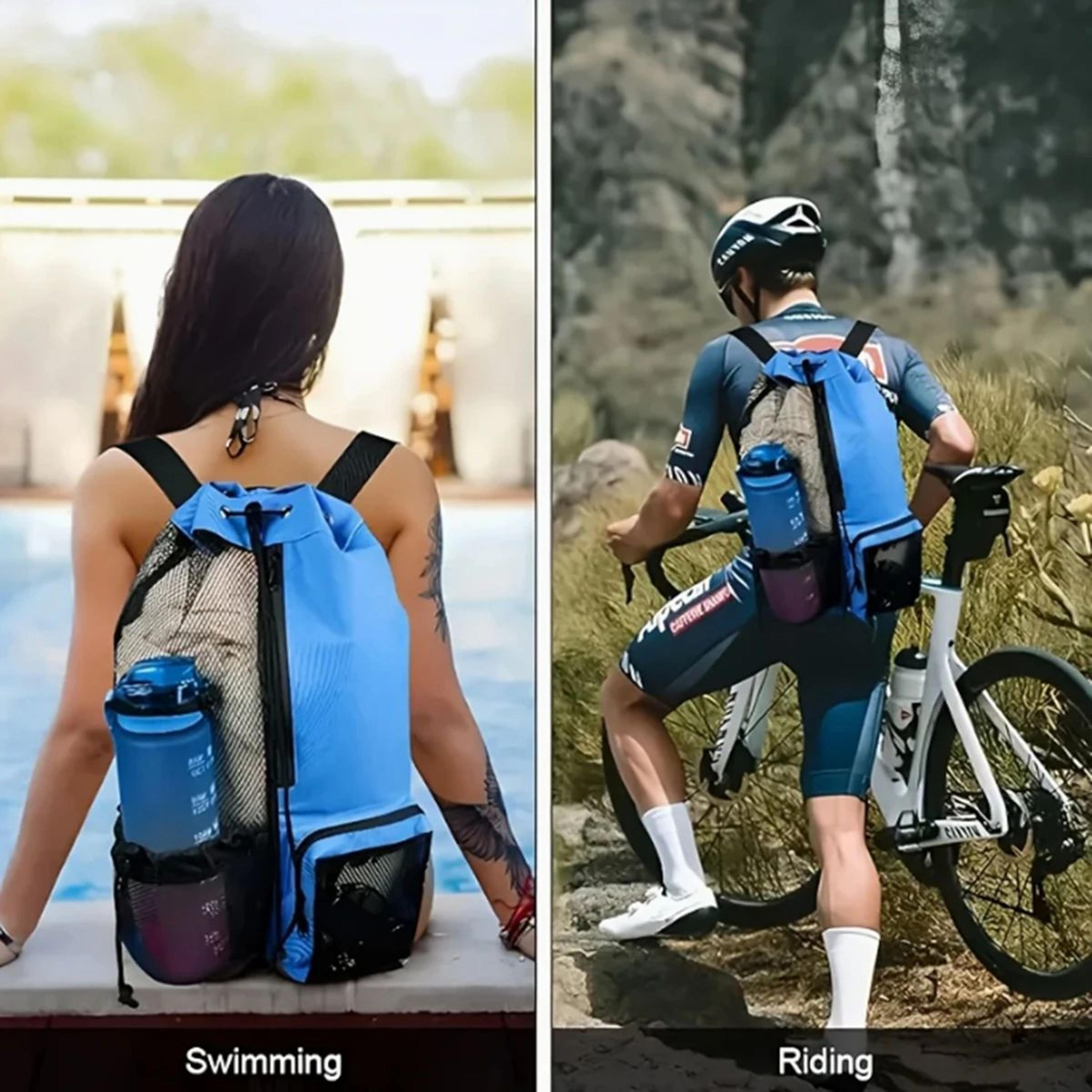 Mesh Drawstring Beach Backpack Set With Wet Bag  Perforated Swimming  Gym Storage Bag For Pool Yoga 2