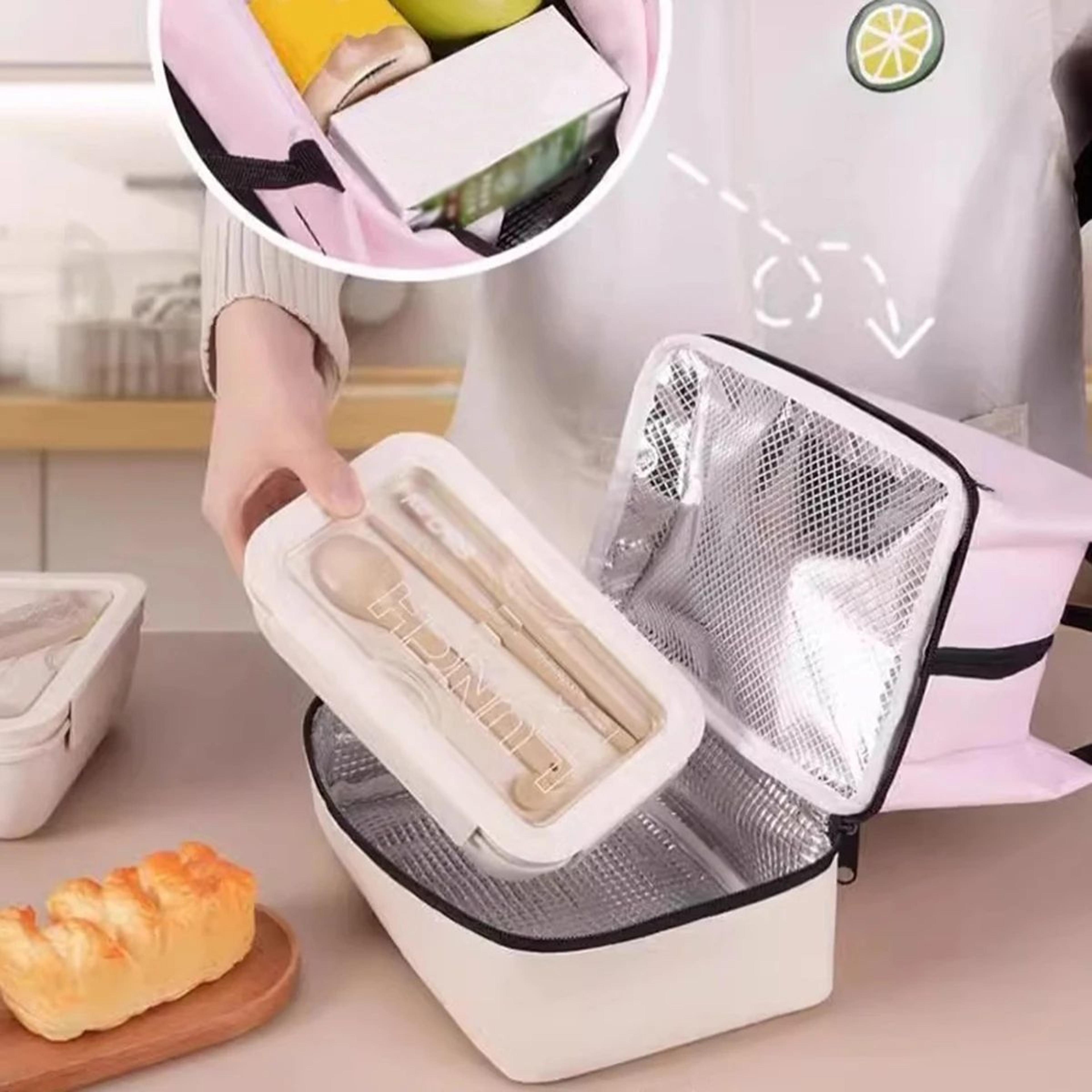 Pink DoubleLayer Insulated Lunch Bag  Large Capacity Aluminum Foil Thermal Cooler Tote Portable Ice 3