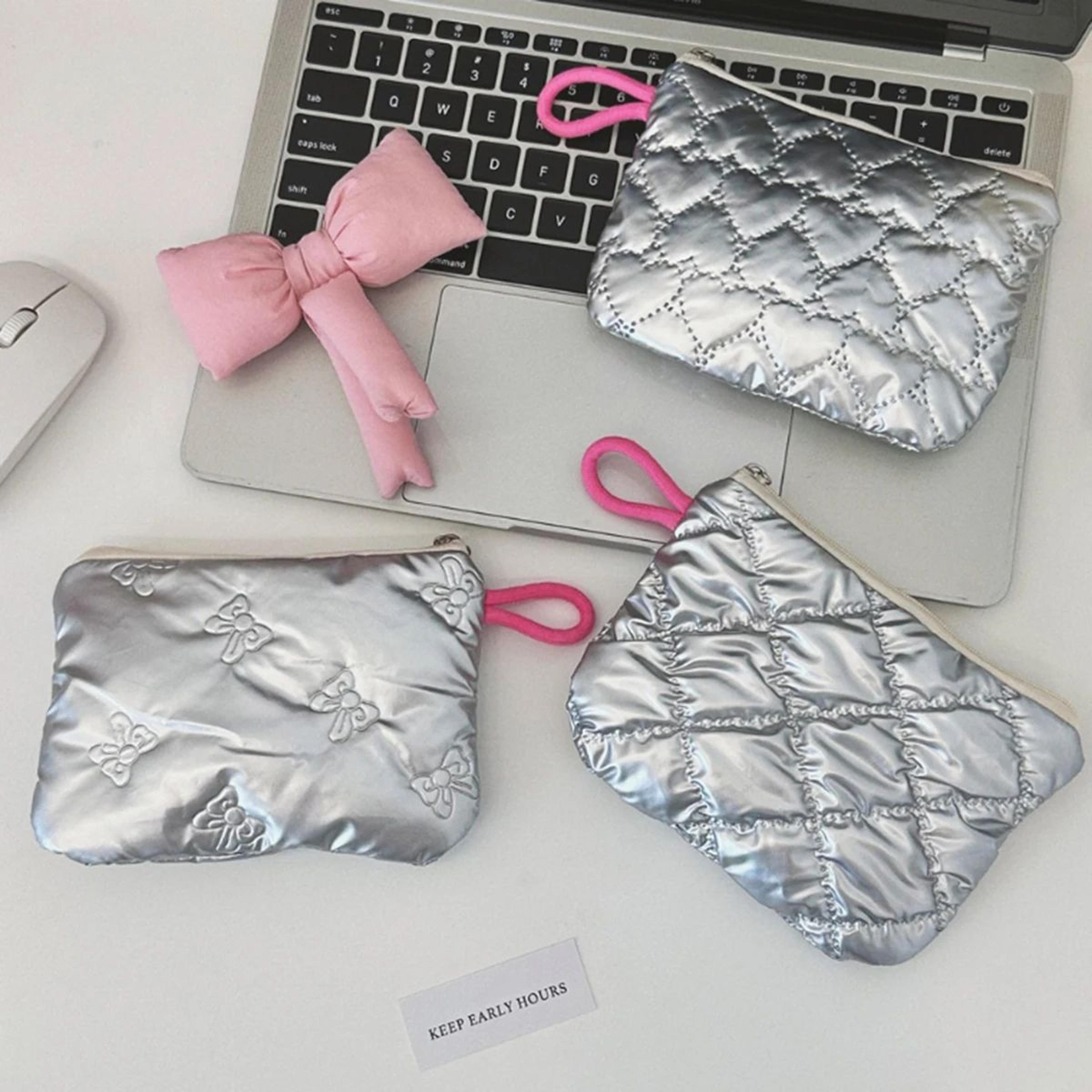 Silver Bow Canvas Coin Purse  Small Zipper Coin Wallet Pouch For Women  Girls Earphone Key Money St 0