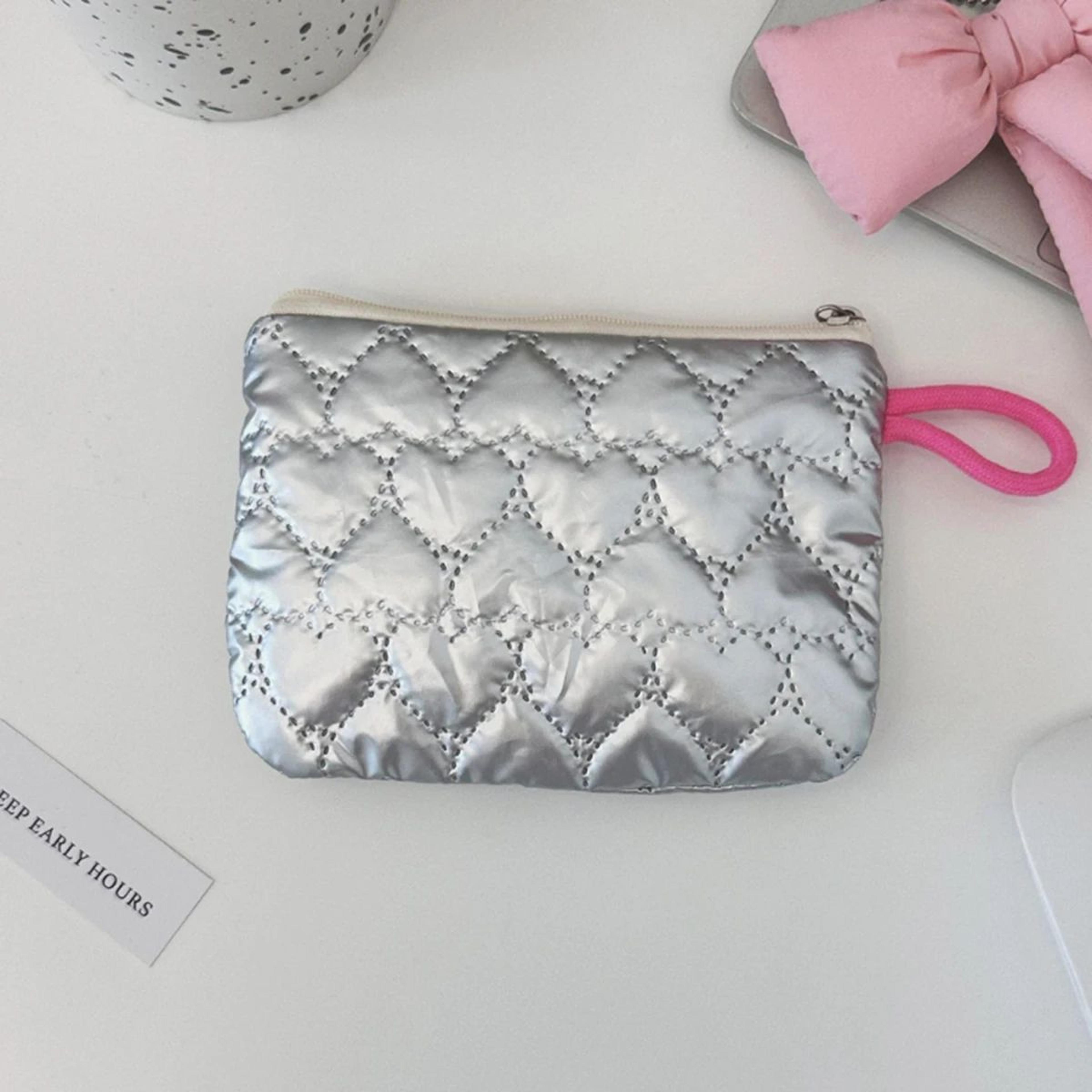 Silver Bow Canvas Coin Purse  Small Zipper Coin Wallet Pouch For Women  Girls Earphone Key Money St 4