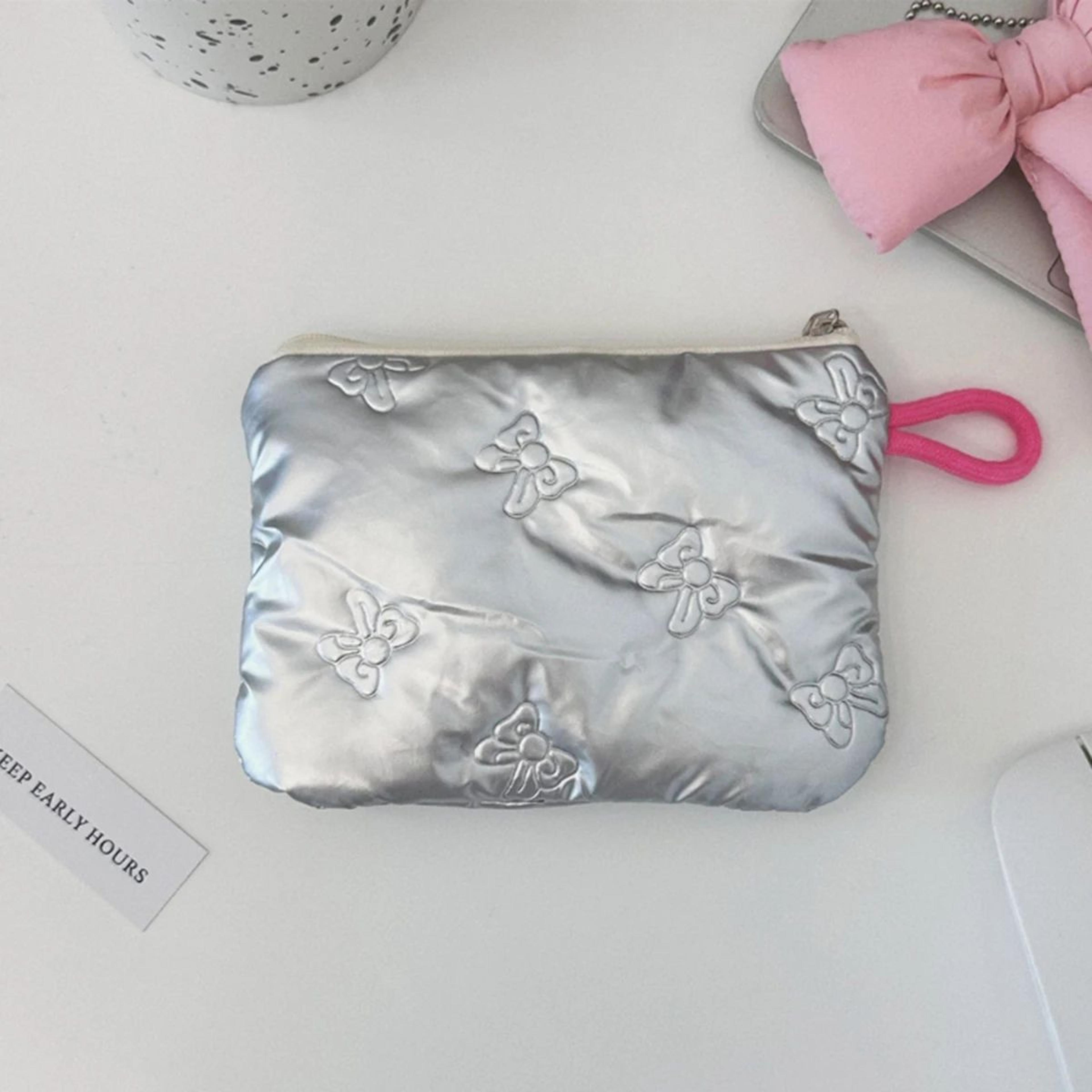 Silver Bow Canvas Coin Purse  Small Zipper Coin Wallet Pouch For Women  Girls Earphone Key Money St 6