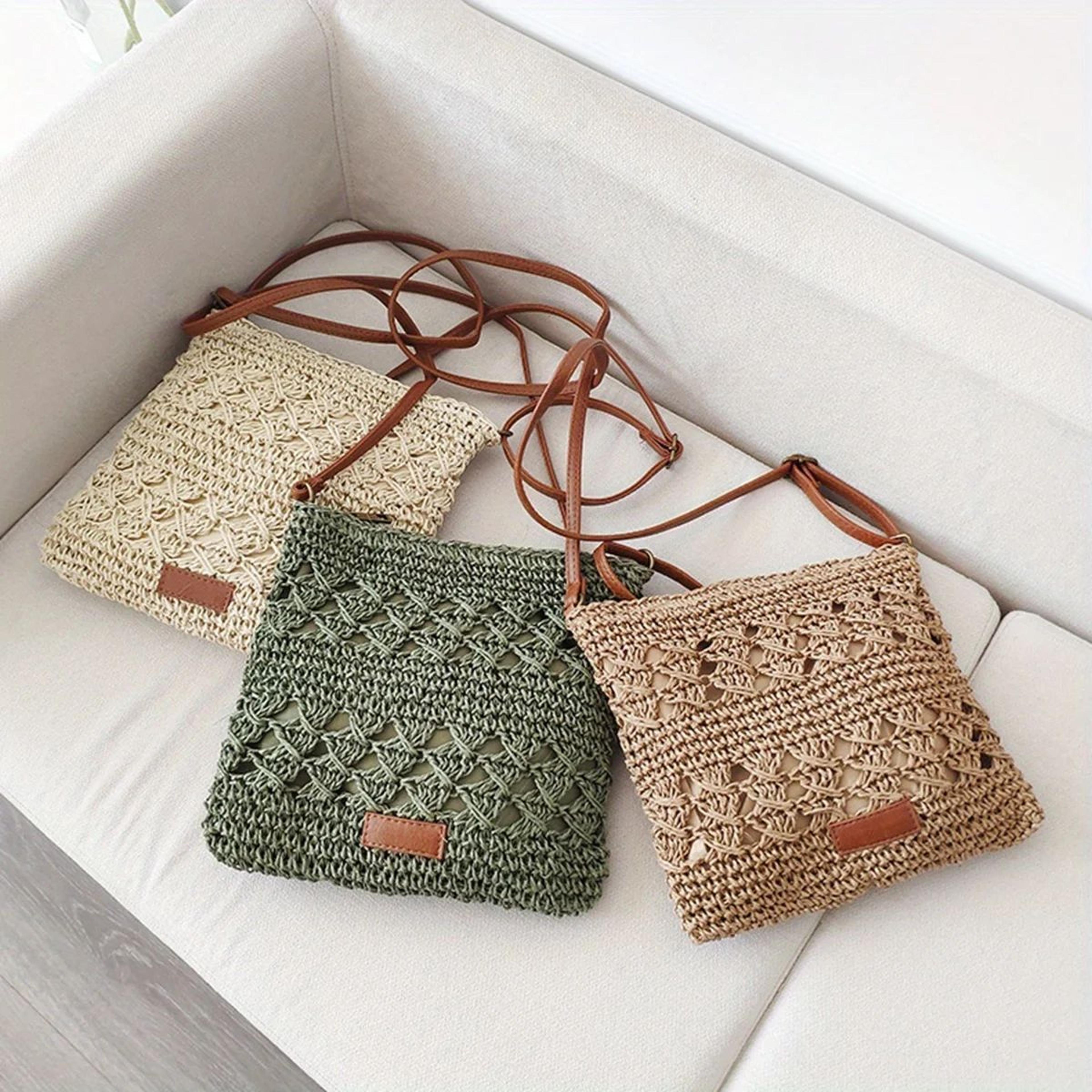 Handwoven Straw Crossbody Beach Bag  HollowOut Summer Woven Shoulder Purse Lightweight Vacation Tot 4