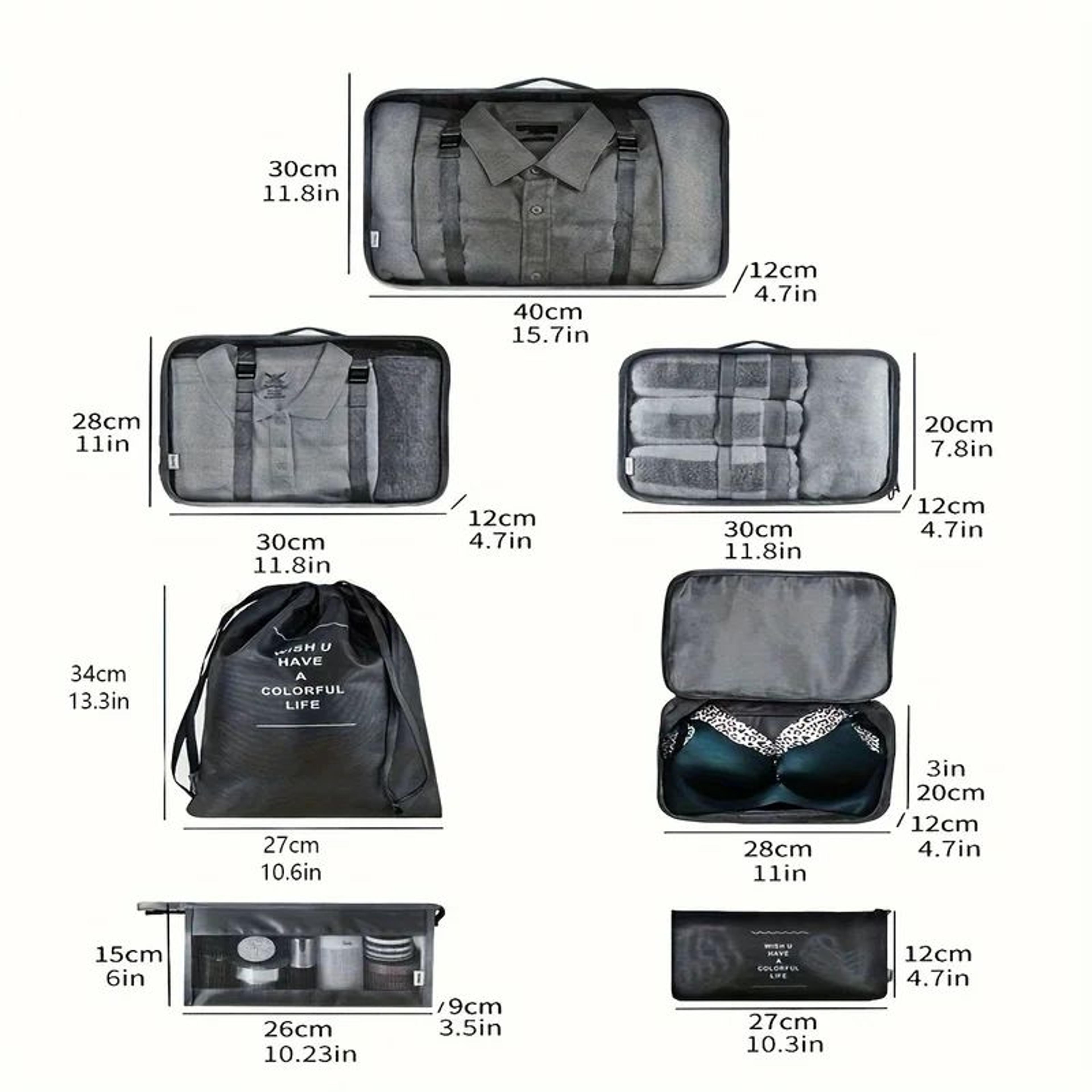 7 Pcs Travel Packing Cubes Set  Luggage Organizer Bags For Clothes Underwear  Shoes Lightweight Sui 1