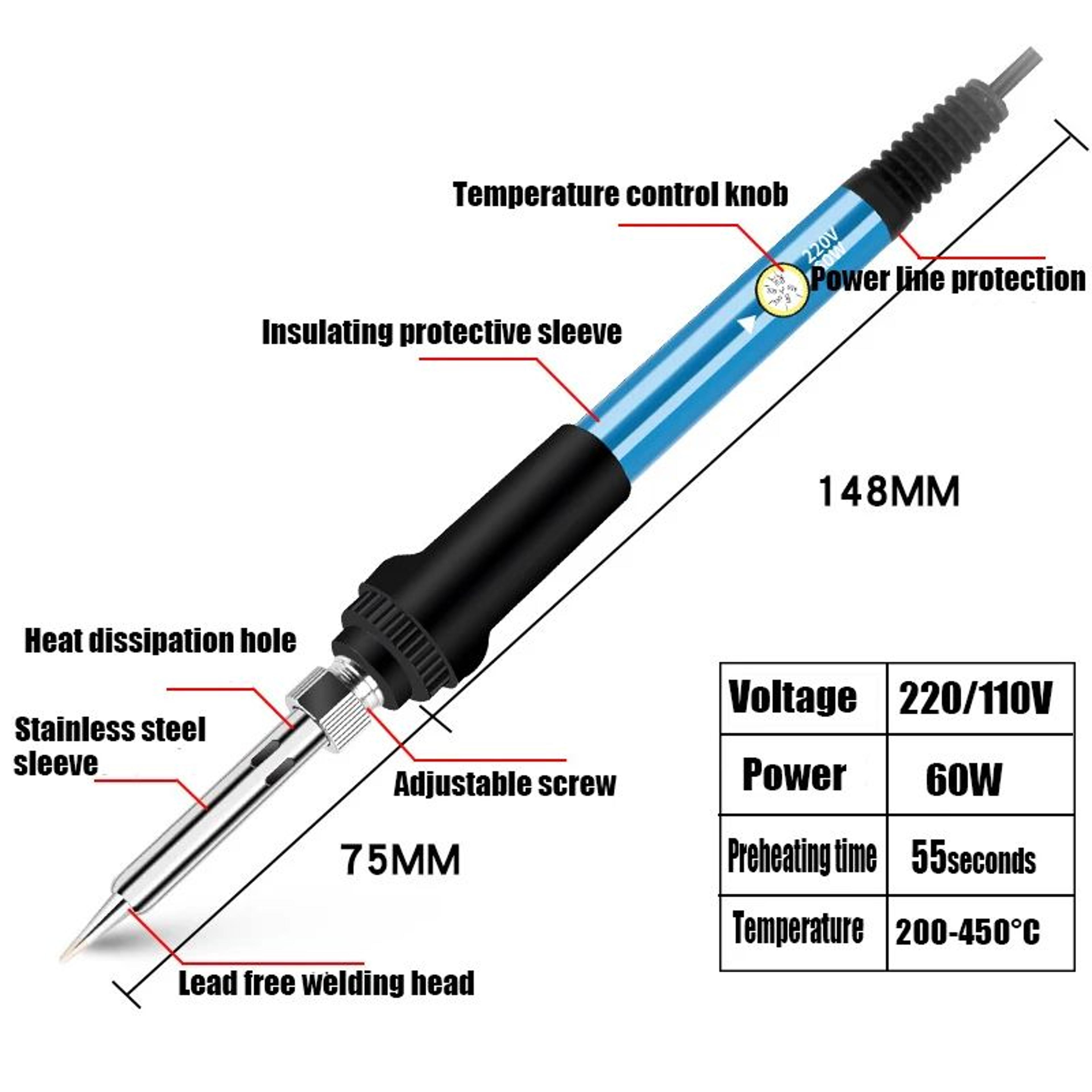 Adjustable Temperature Soldering Iron Kit 60W  110V220V Electric Solder Tool Set For Electronics Re 3