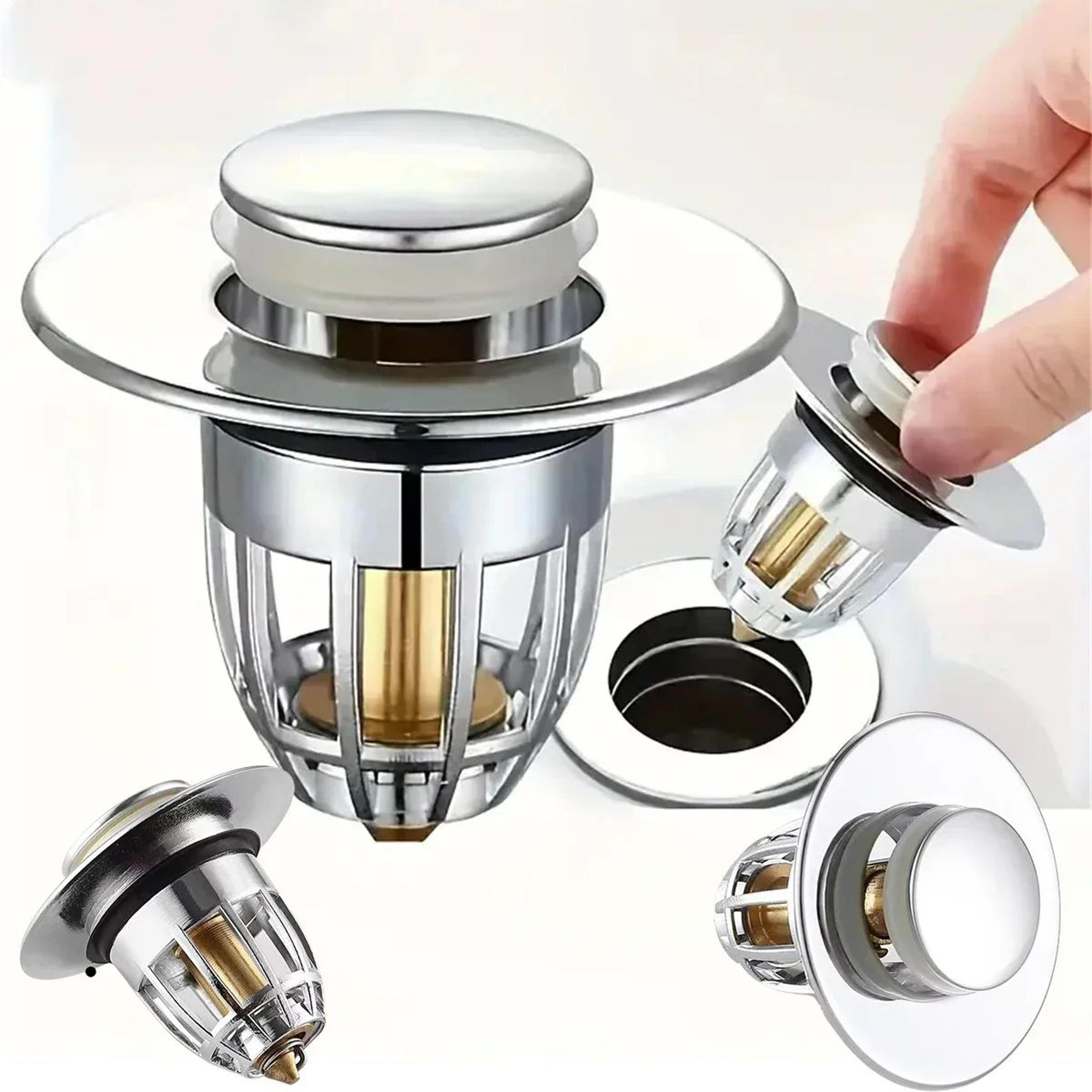 Universal PopUp Sink Drain Stopper With Hair Catcher  Chrome Rebound Basin Plug Filter For Bathroom 0