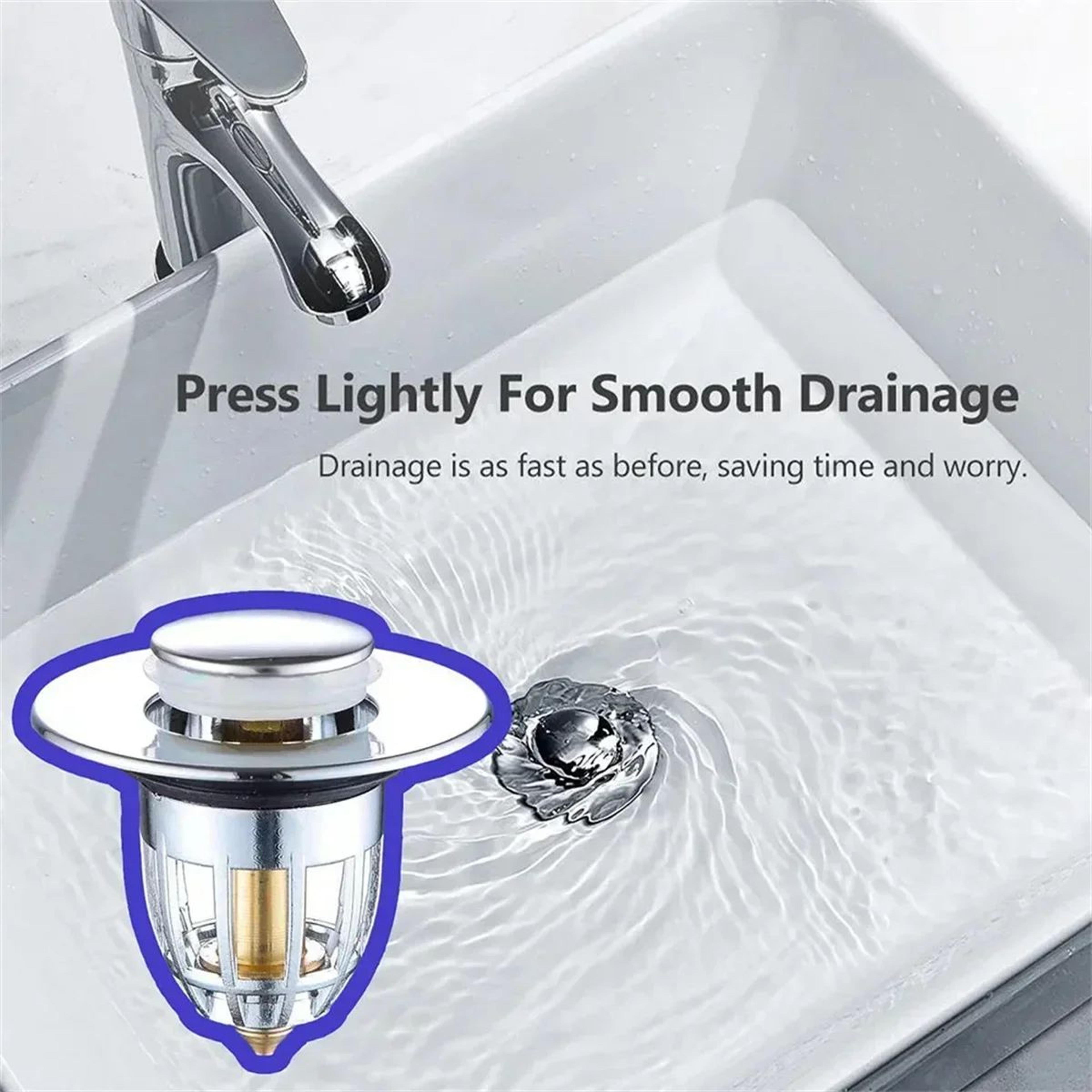 Universal PopUp Sink Drain Stopper With Hair Catcher  Chrome Rebound Basin Plug Filter For Bathroom 2