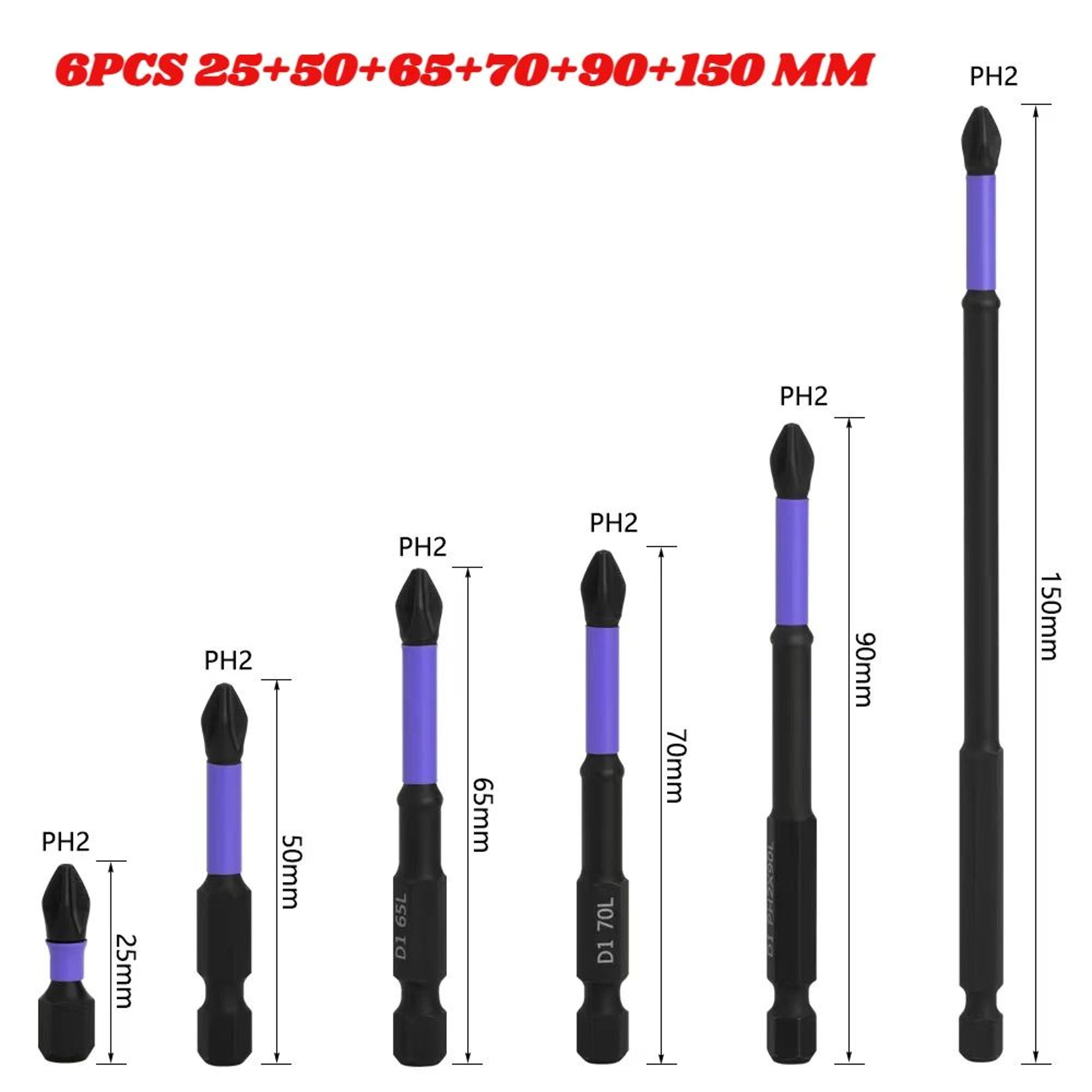 Magnetic D1 Impact Driver Bits  AntiShock NonSlip Phillips Cross Screwdriver Bit Set Hard Steel For 9