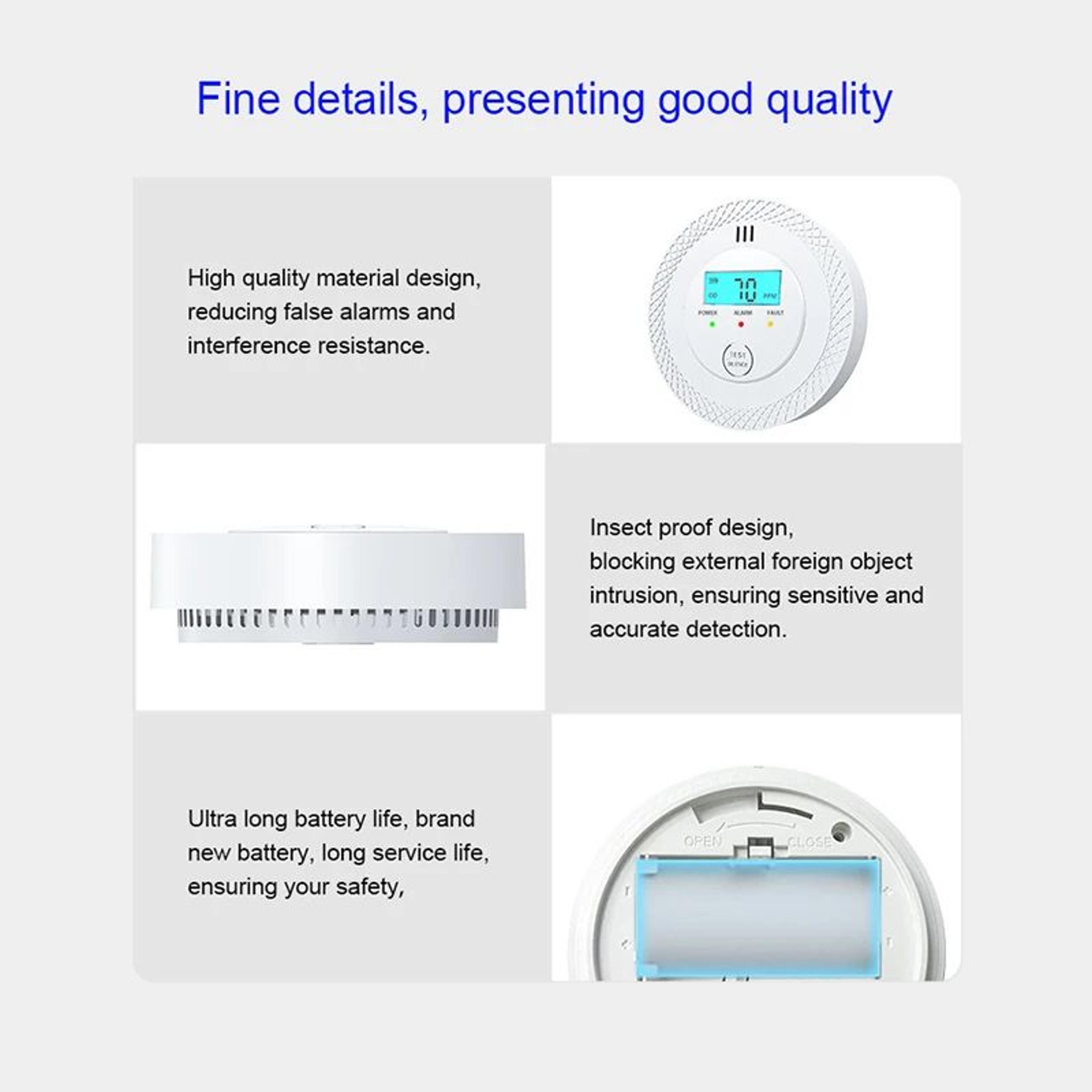 Standalone Carbon Monoxide Alarm With LCD Display  UL2034 Certified HighSensitivity CO Detector For 3