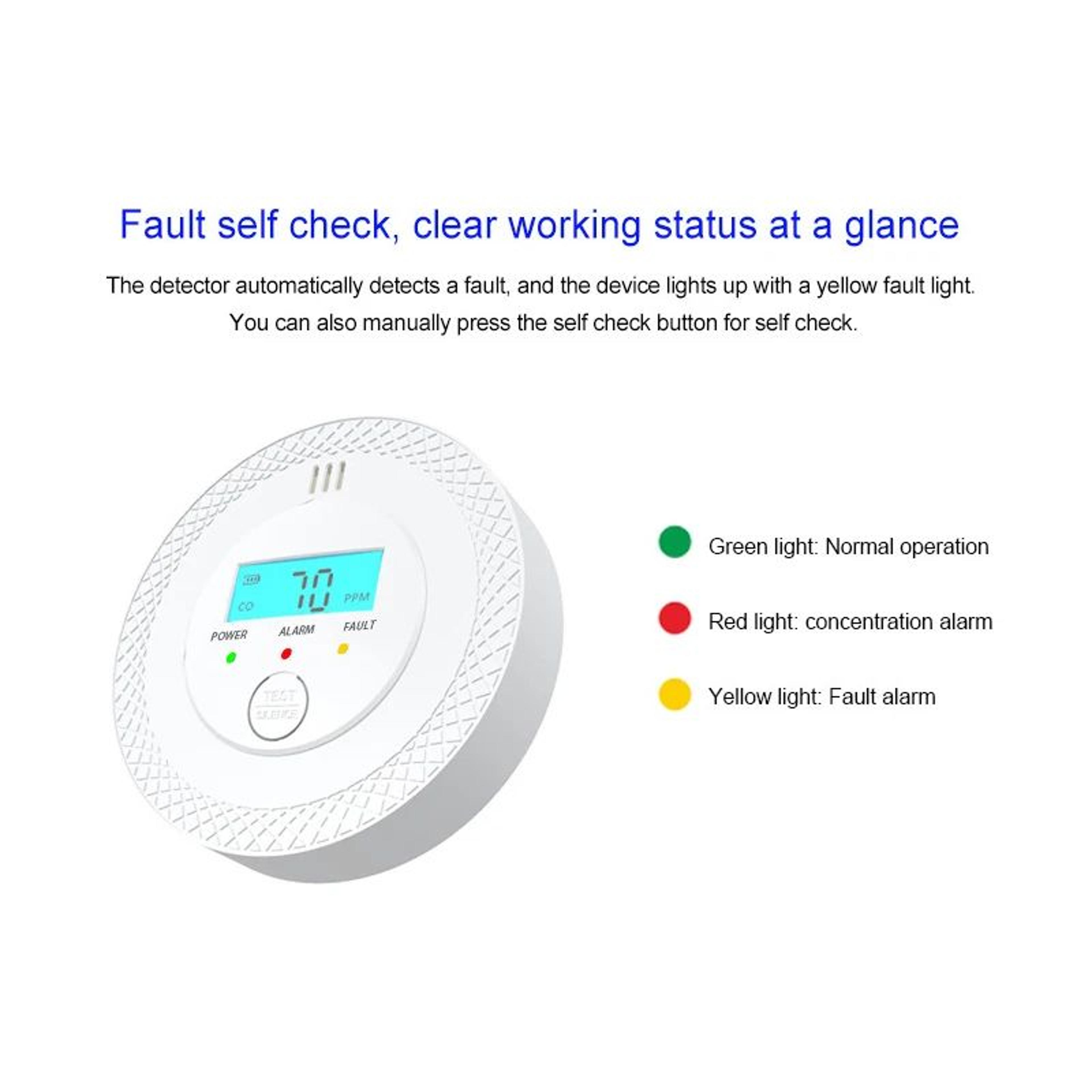 Standalone Carbon Monoxide Alarm With LCD Display  UL2034 Certified HighSensitivity CO Detector For 4