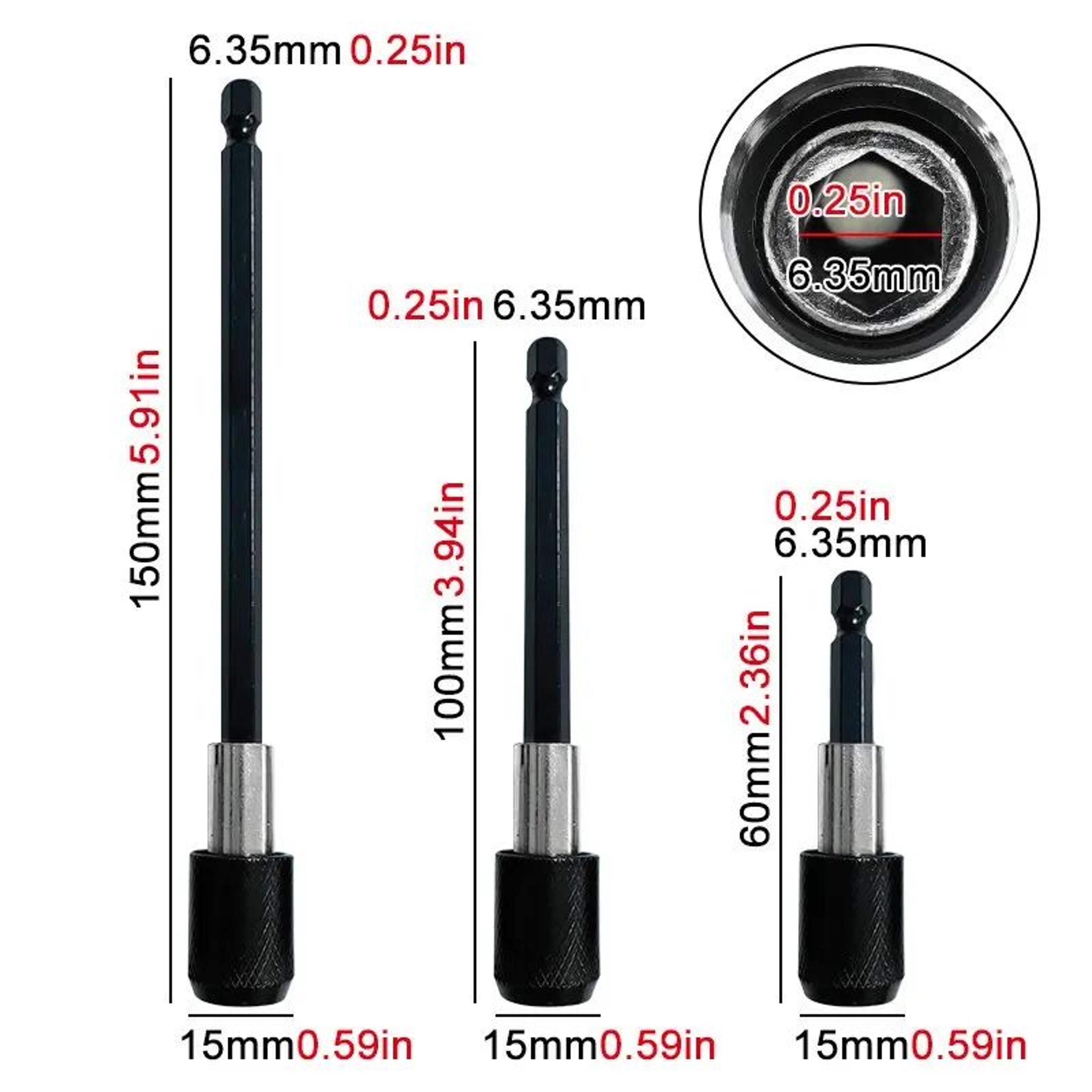 QuickRelease Hex Bit Extension Rod Set 3 Pcs SelfLocking Drill Screwdriver Extension Adapter For Fa 1