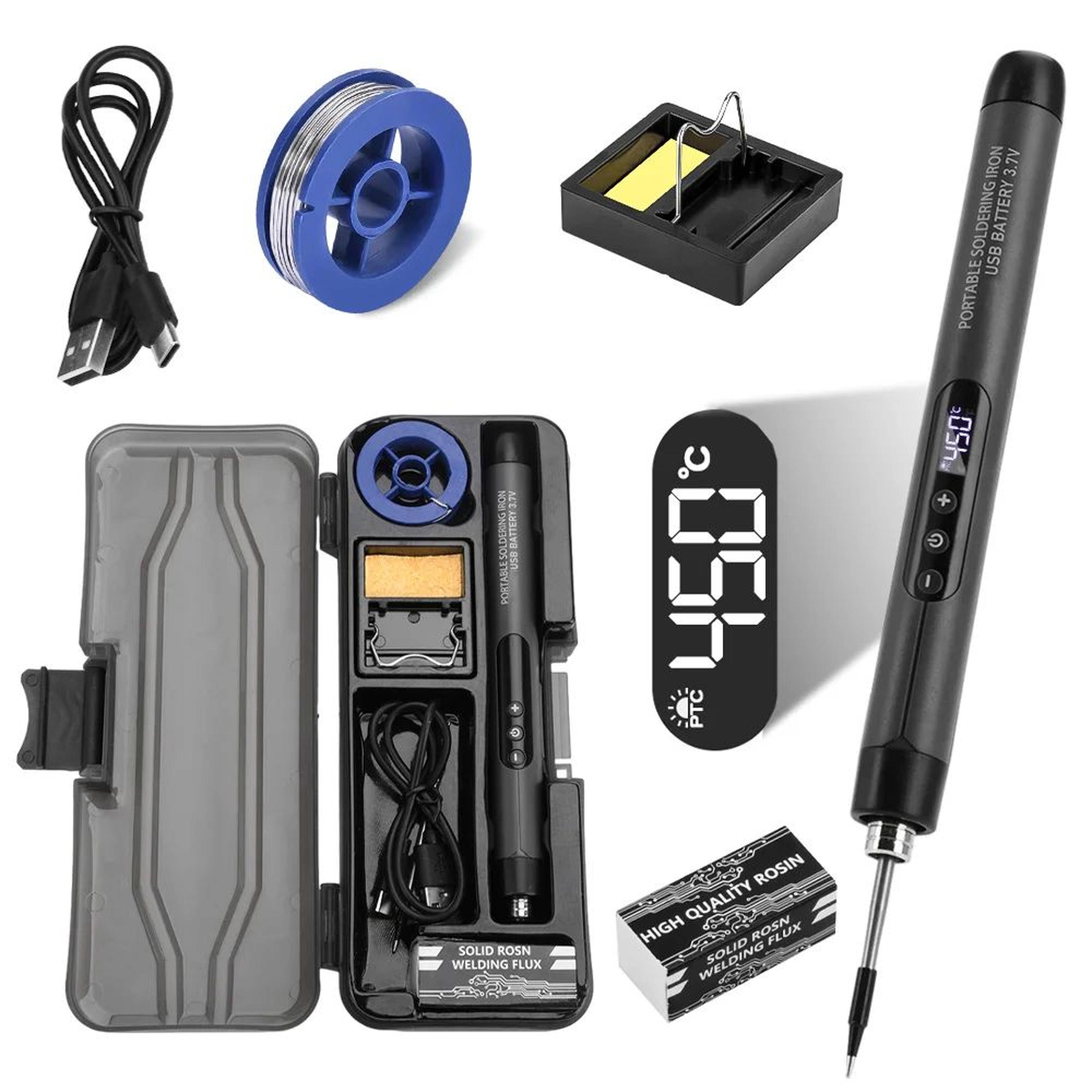 USBC Mini Digital Soldering Iron Kit  260420C Adjustable 5Temp Portable Electric Soldering Tool For 2