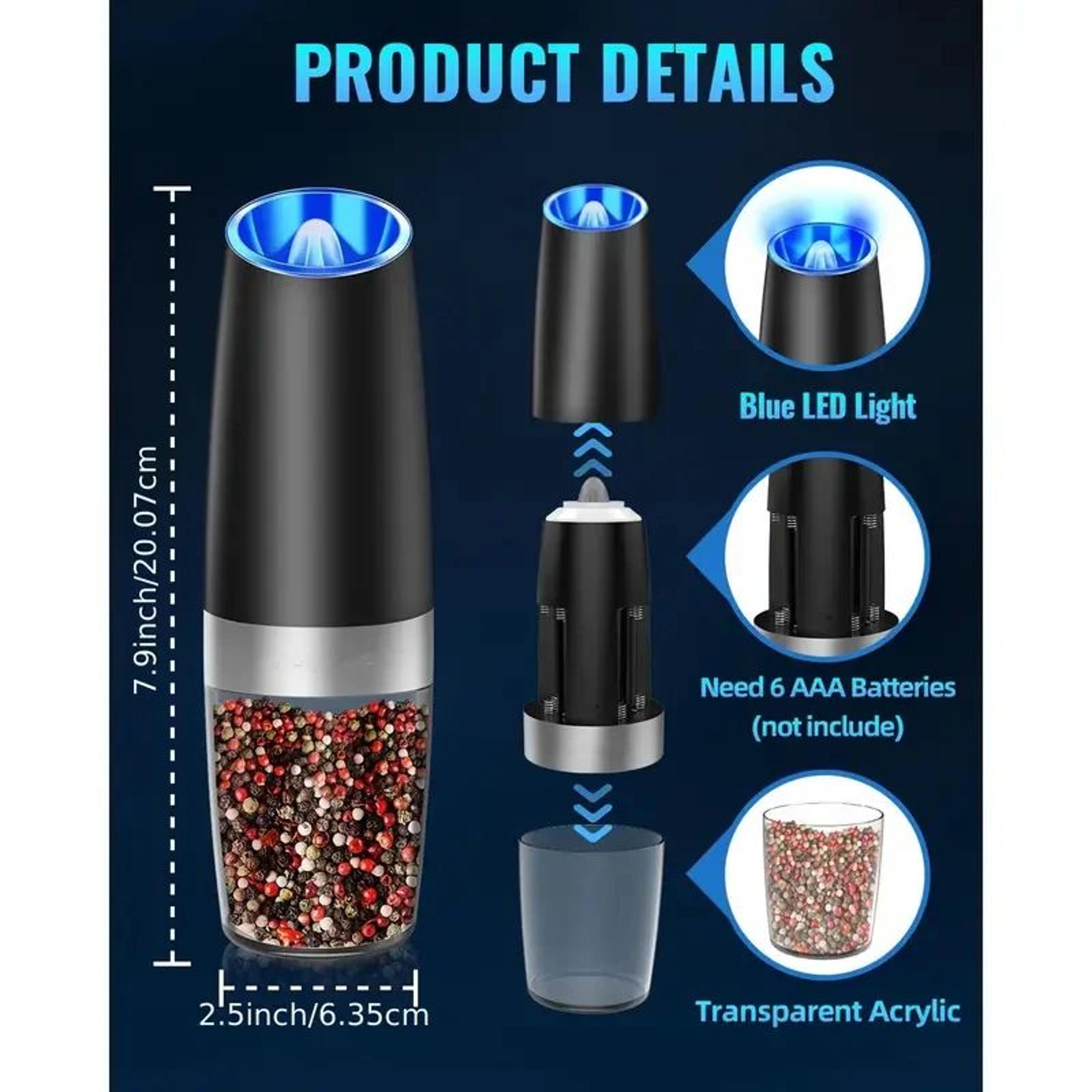 Gravity Electric Salt  Pepper Grinder Set Auto Tilt Mill Battery Powered Adjustable Coarseness Larg 1