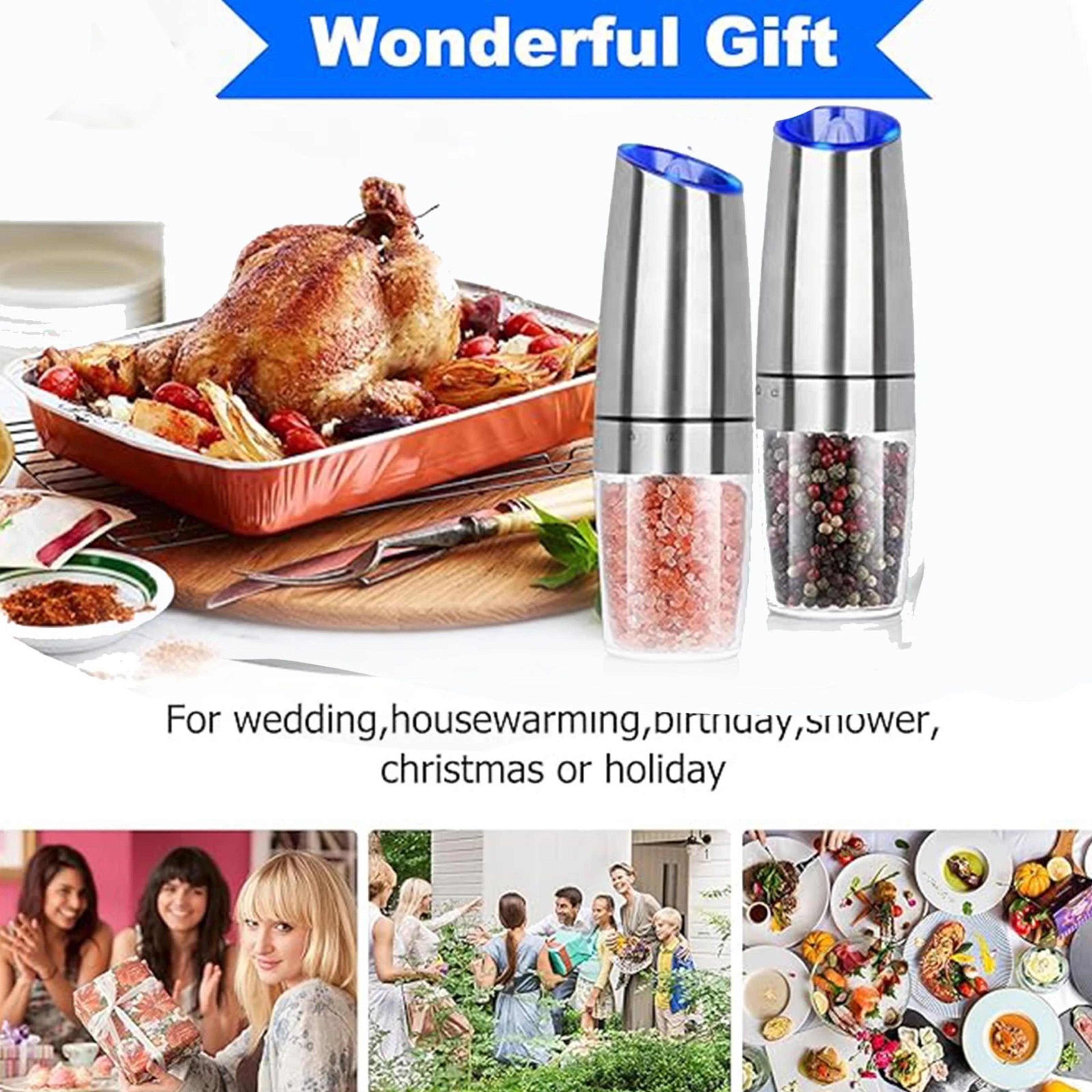 Gravity Electric Salt  Pepper Grinder Set With LED Light  OneHand Automatic Adjustable Coarseness S 5