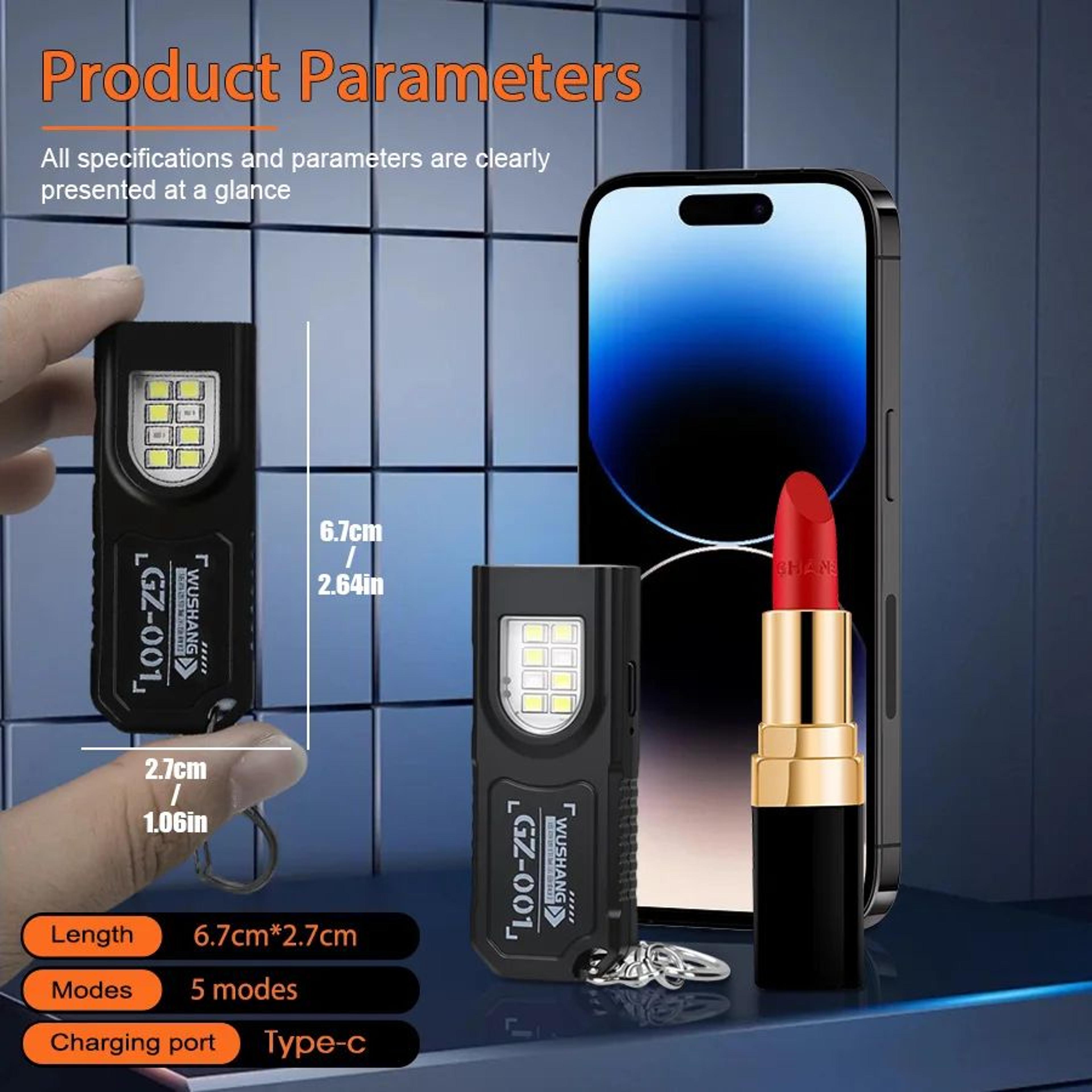 Mini COB LED Keychain Flashlight USB Rechargeable  Waterproof Pocket Work Light Keyring Lamp For Ca 5