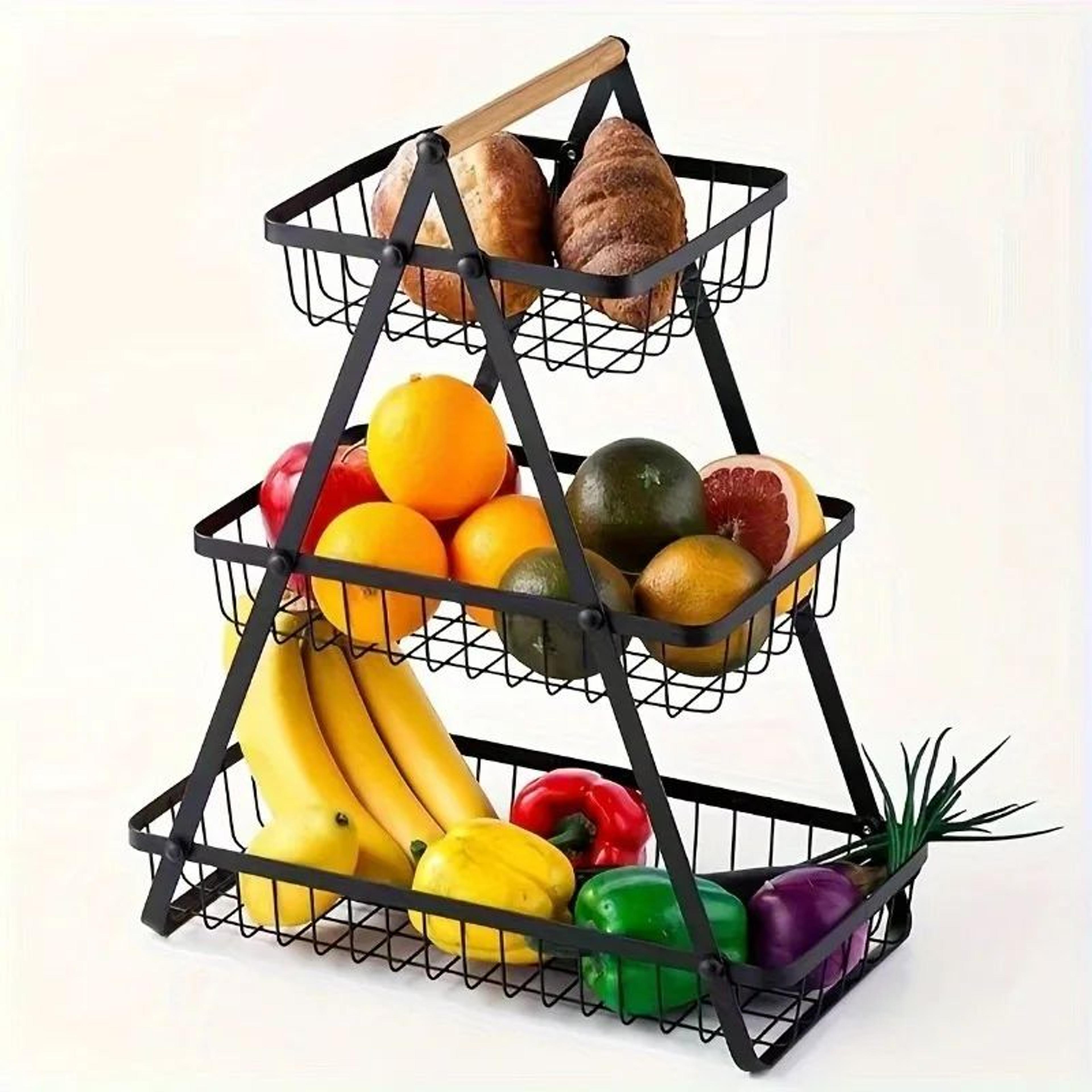 3Tier Fruit Basket Stand With Storage Box  SpaceSaving Countertop Produce Organizer For Kitchen Pan 1