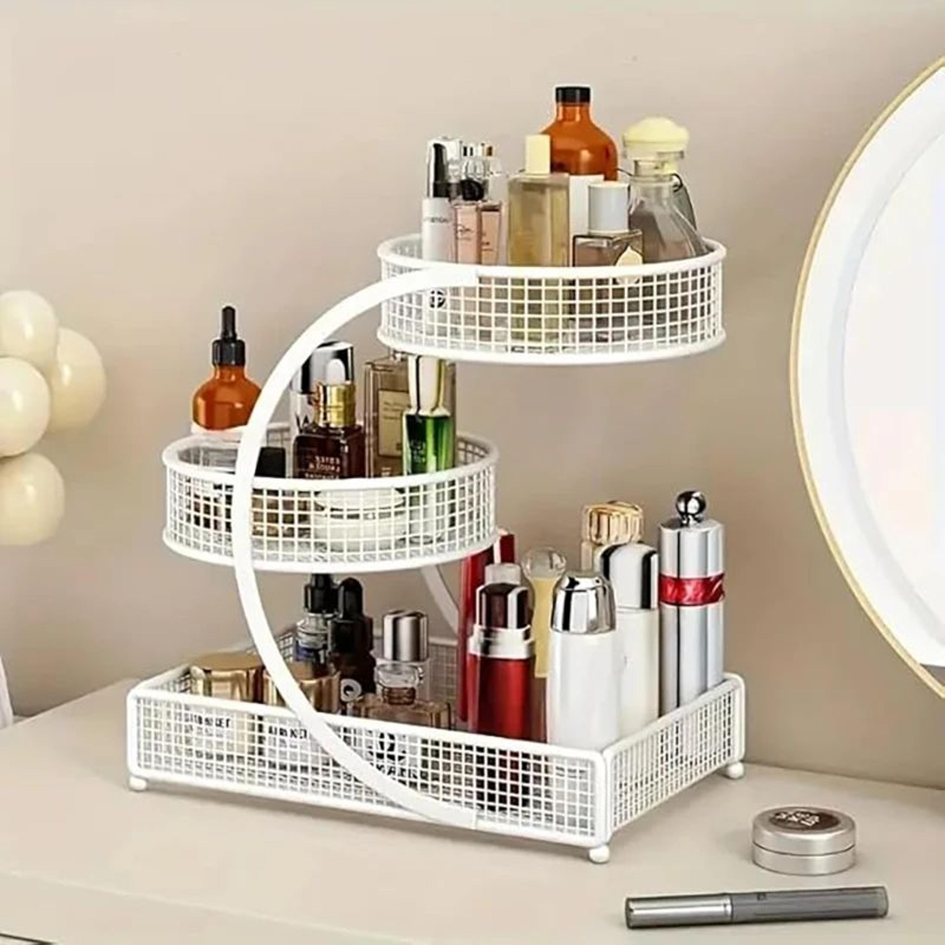 3Tier Round Metal Storage Rack  No Assembly Fruit Basket  Cosmetic Organizer For Kitchen Countertop 0