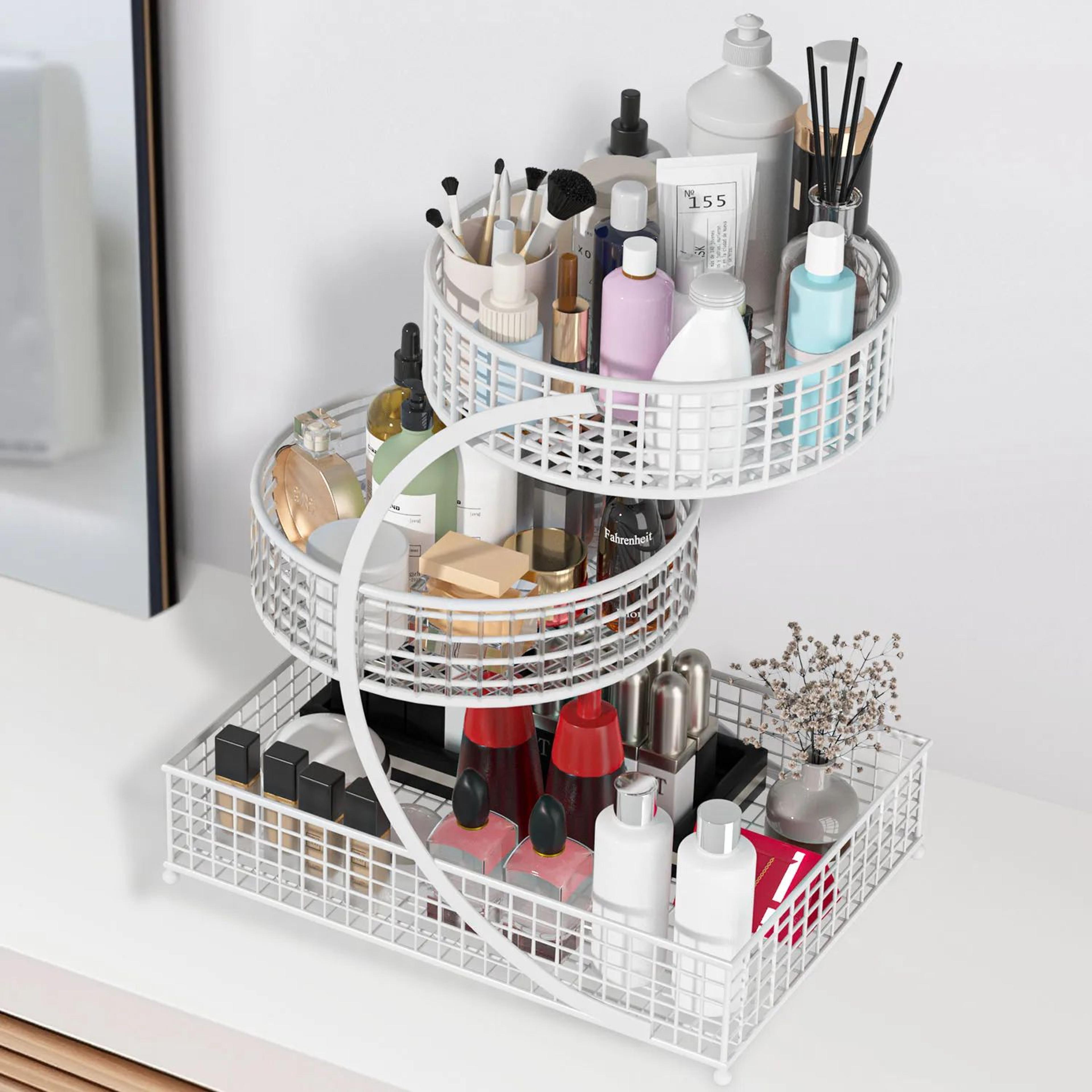 3Tier Round Metal Storage Rack  No Assembly Fruit Basket  Cosmetic Organizer For Kitchen Countertop 1