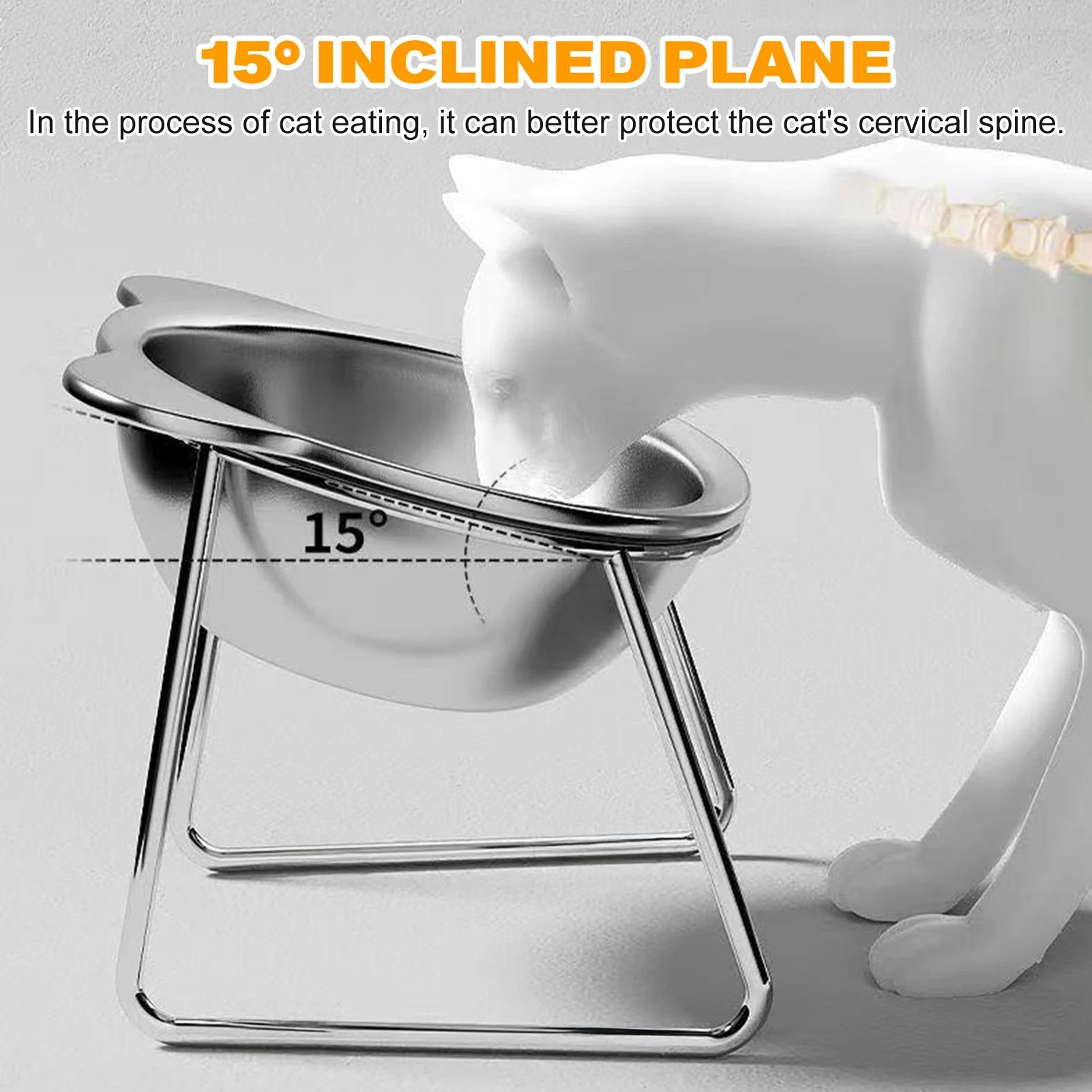 Raised Stainless Steel Cat Bowl With Stand  AntiSpill Food  Water Dish For Cats  Small Dogs NeckFri 1