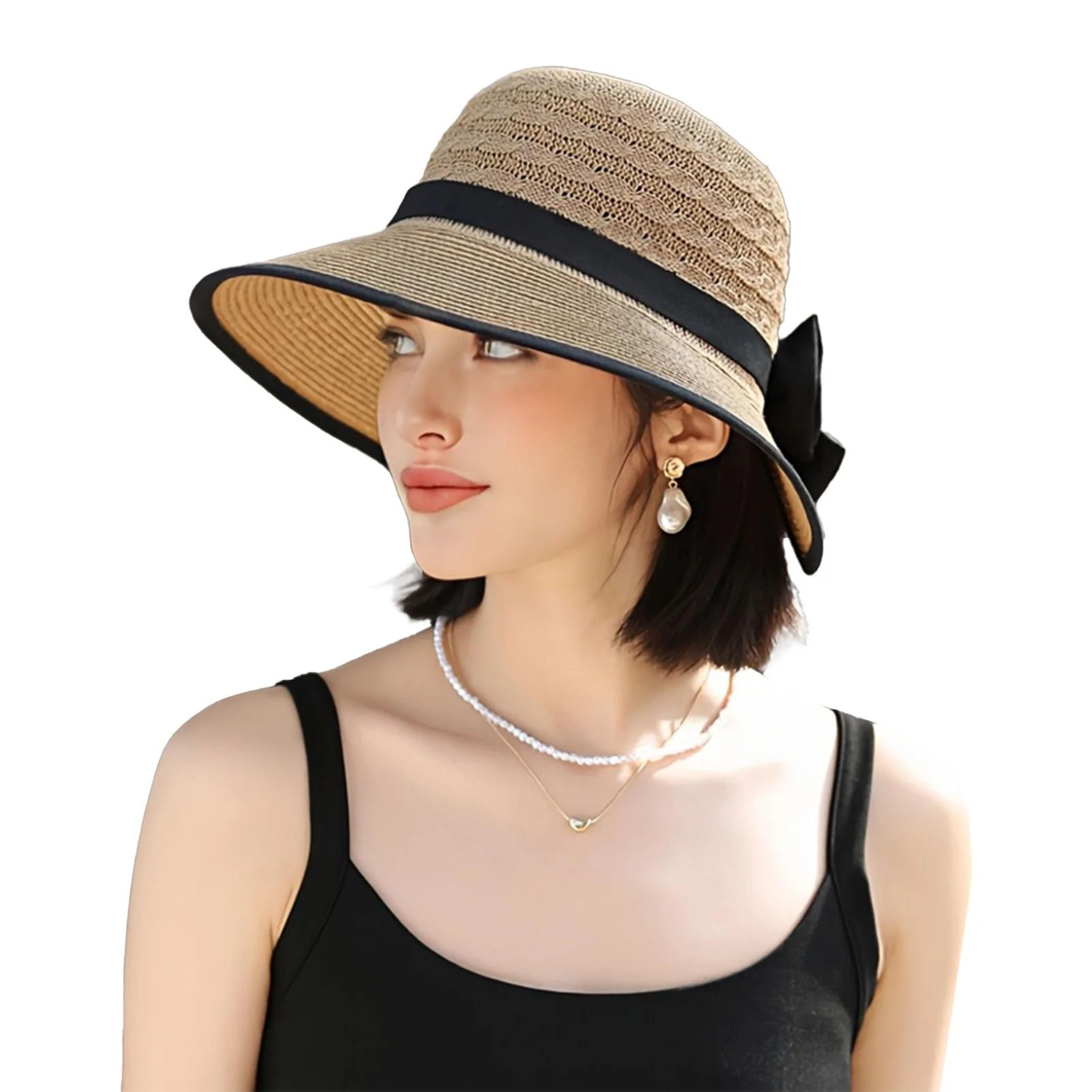 Summer Beach Straw Sun Hat With French Bowknot Breathable Elegant Wide Brim Hat For Travel Outdoor  6
