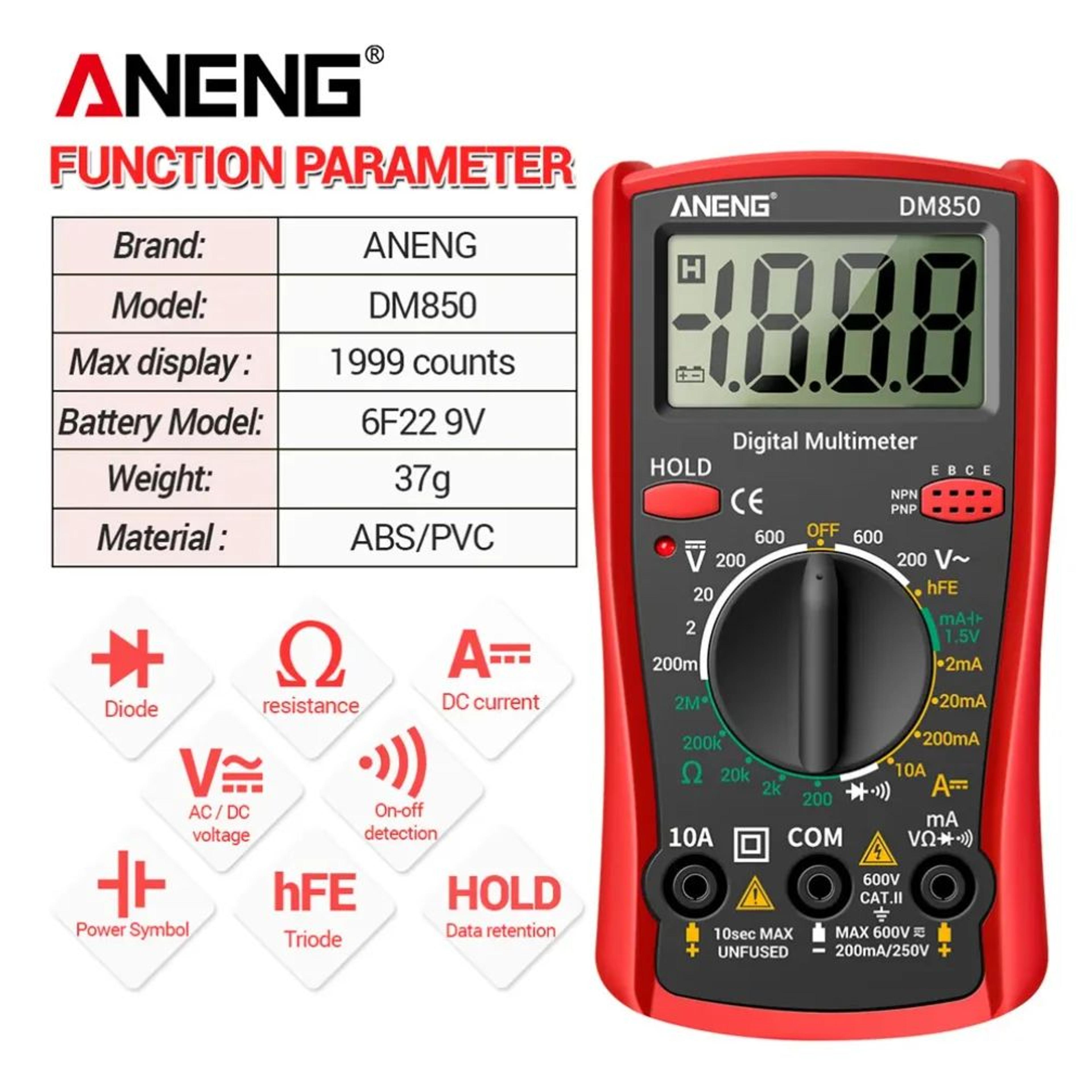 AutoRanging Digital Multimeter 1999 Count ACDC Voltage Tester Ohm Current Ammeter For Home Auto  El 2